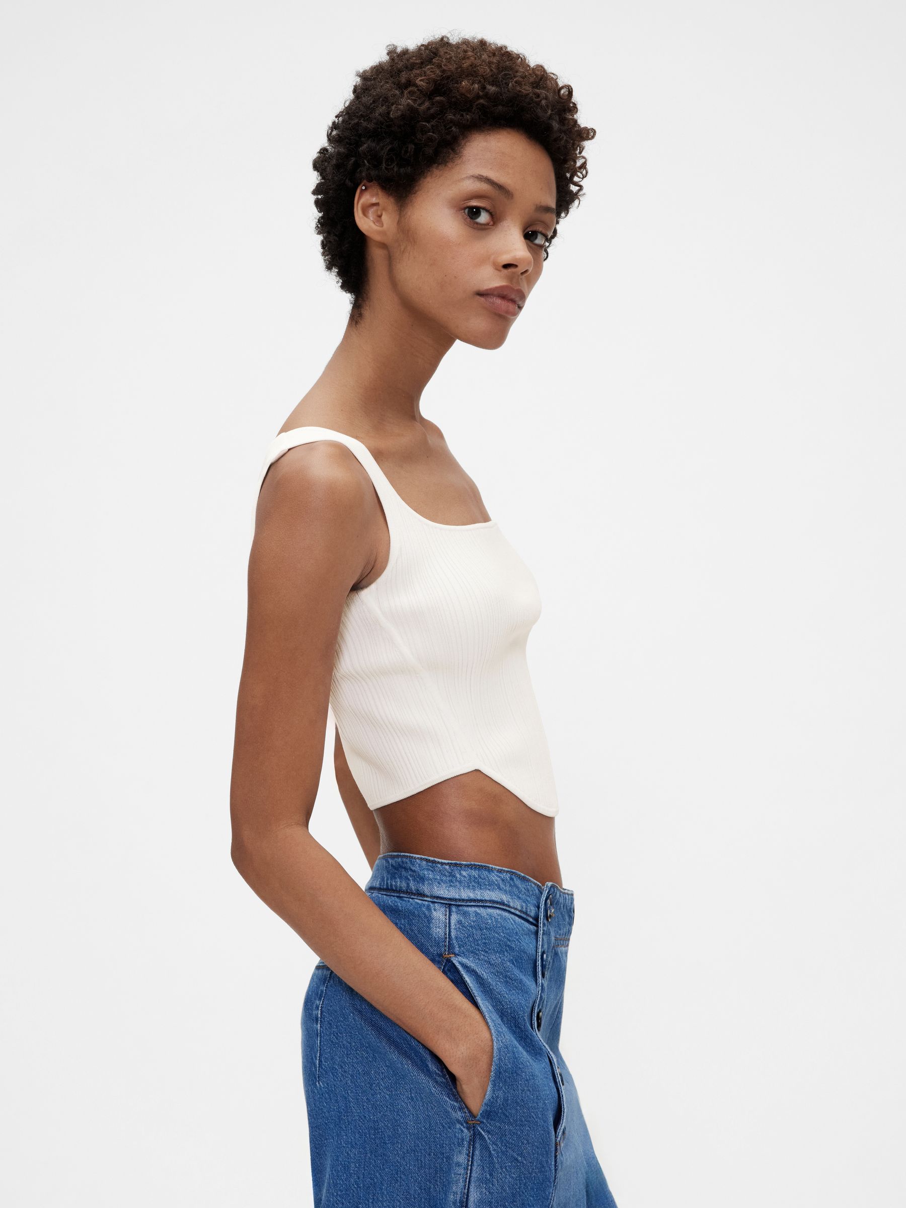 GapStudio White Knit Corset Top - Image 3 of 7
