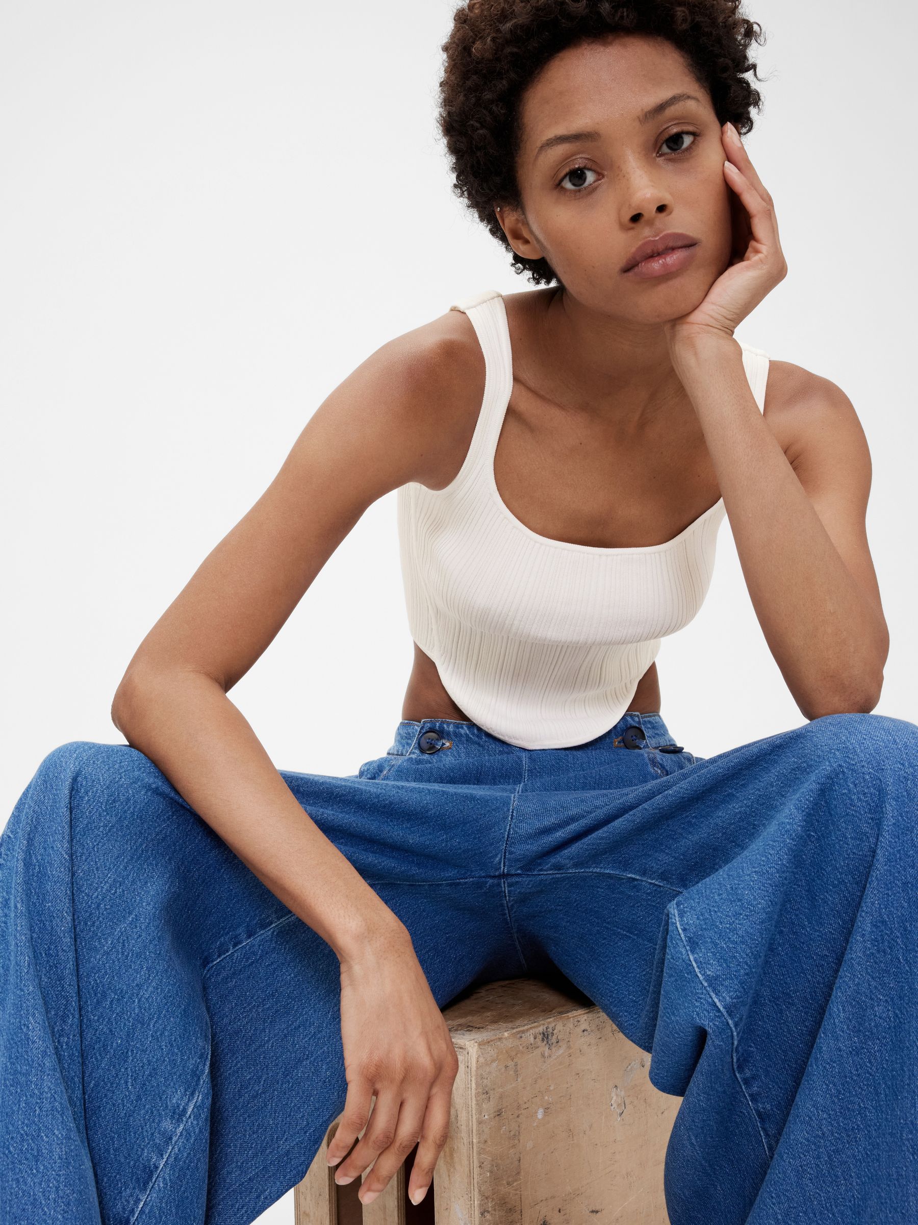 GapStudio White Knit Corset Top - Image 4 of 7