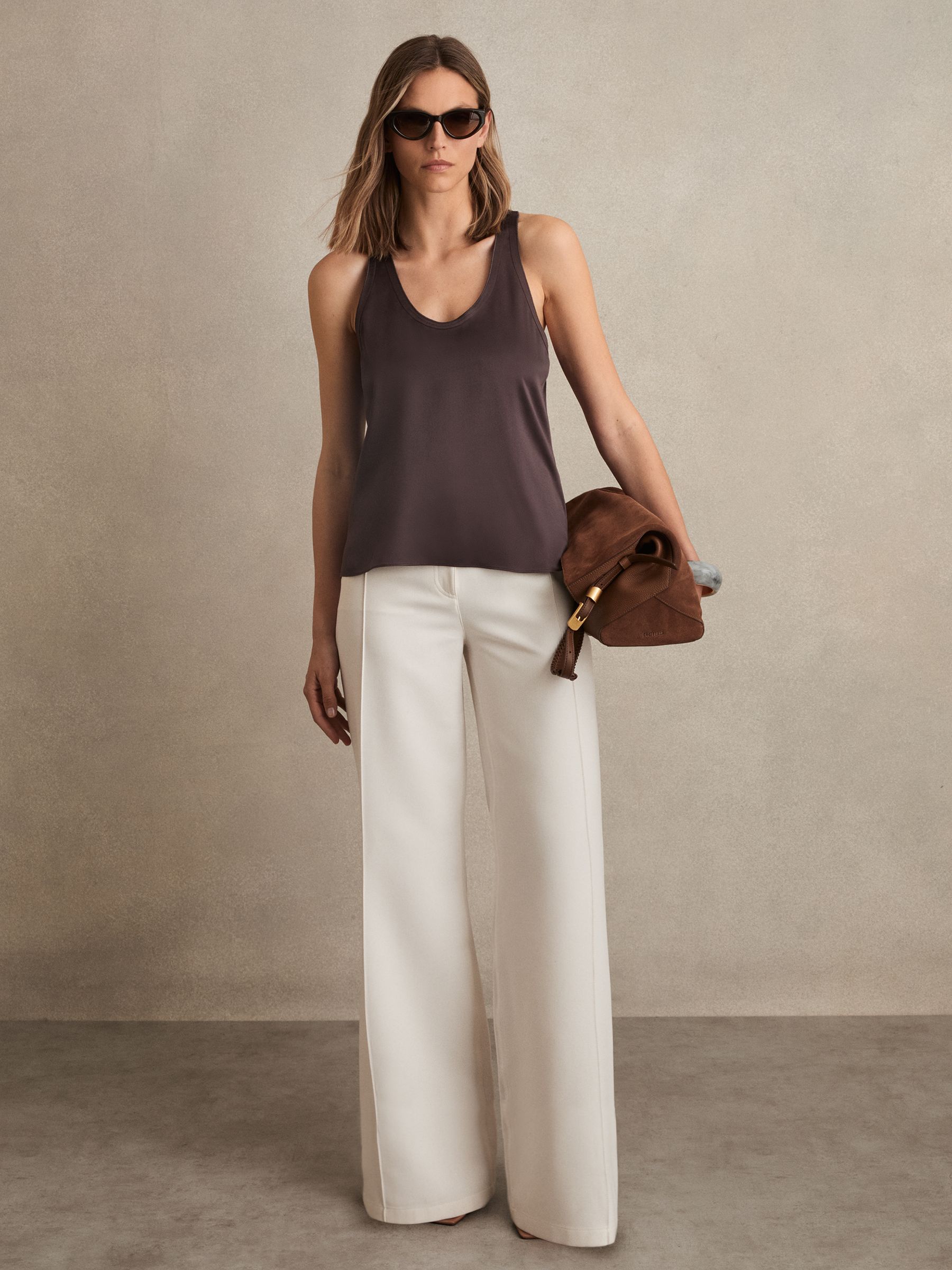 Silk Scoop-Neck Vest in Mauve - Image 1 of 6 Silk Scoop-Neck Vest in Mauve - Image 1 of 6