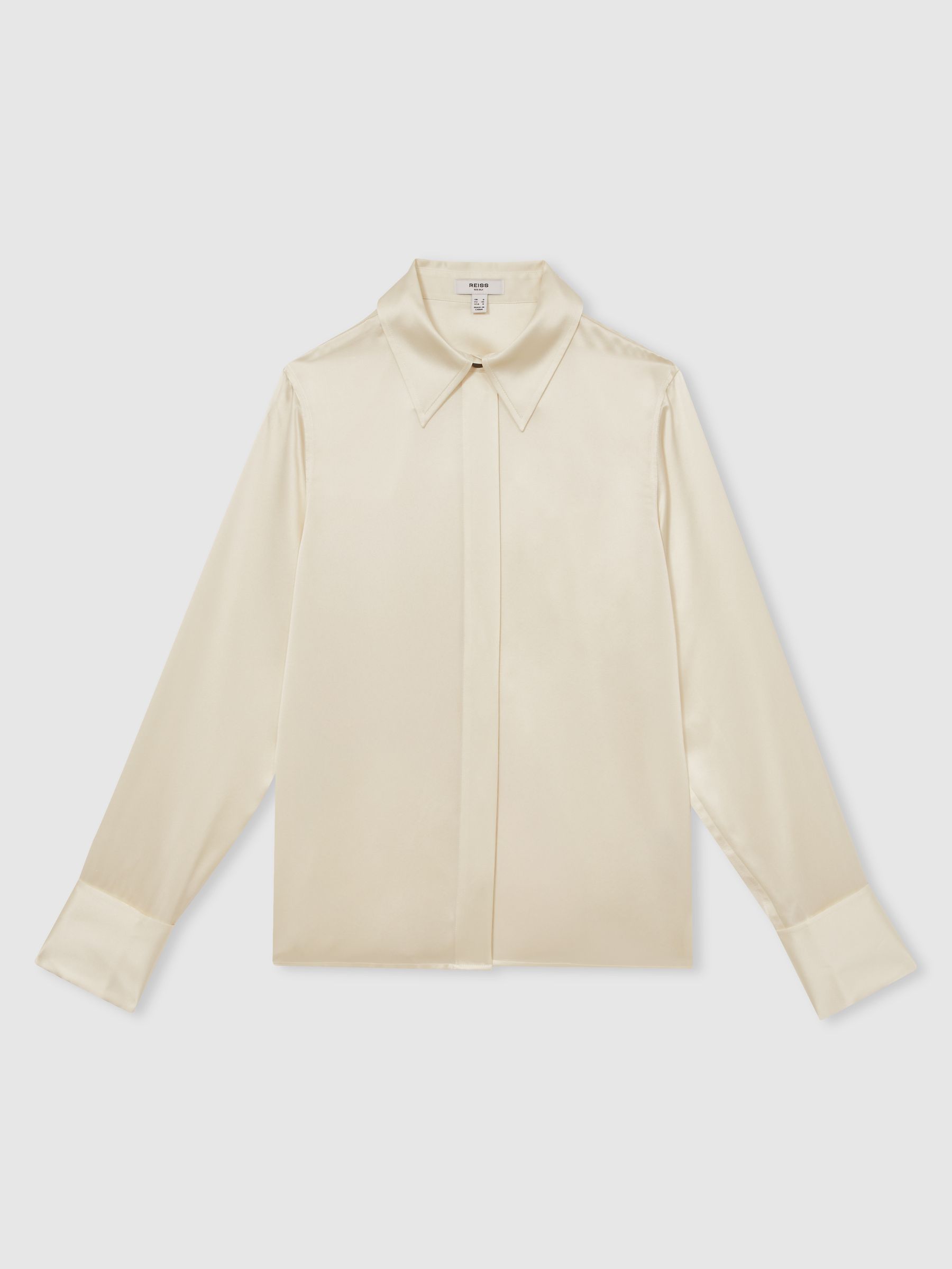 Silk-Satin Concealed-Placket Shirt in Ivory - Image 2 of 8