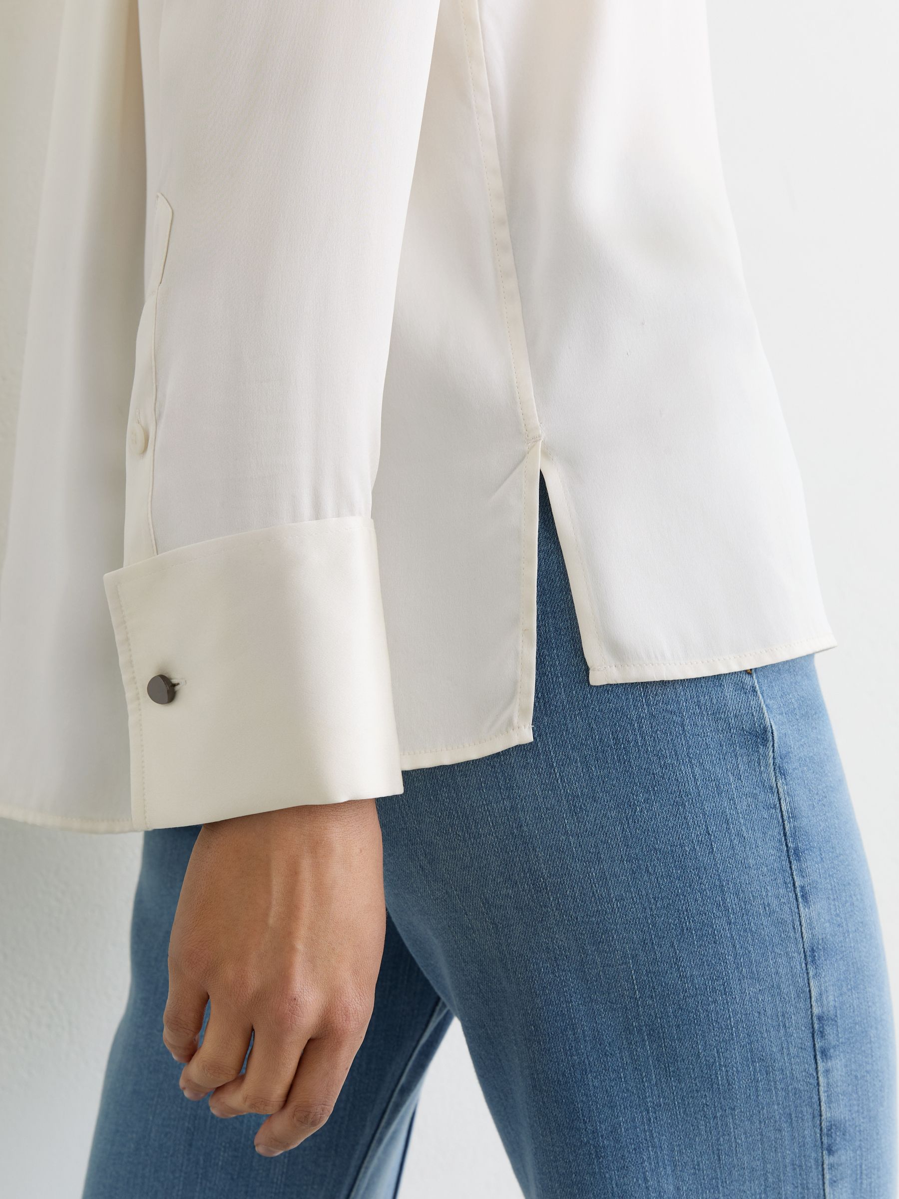 Silk-Satin Concealed-Placket Shirt in Ivory - image 5