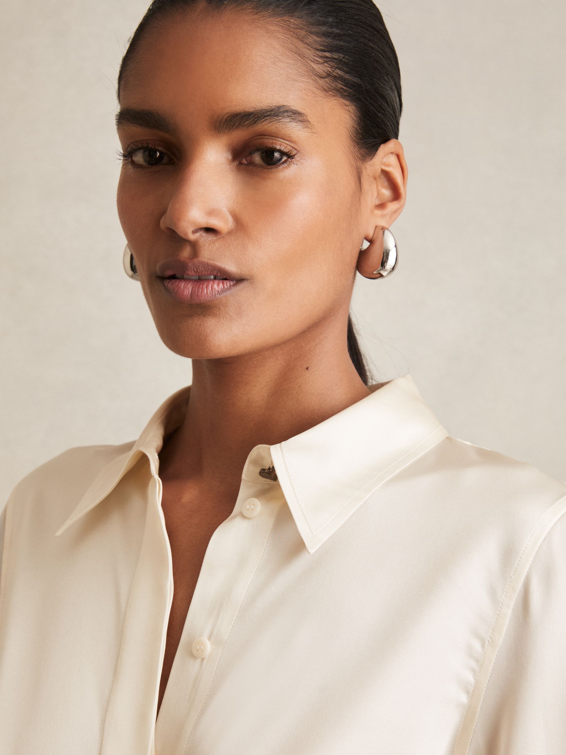 Silk-Satin Concealed-Placket Shirt in Ivory - Image 5 of 8