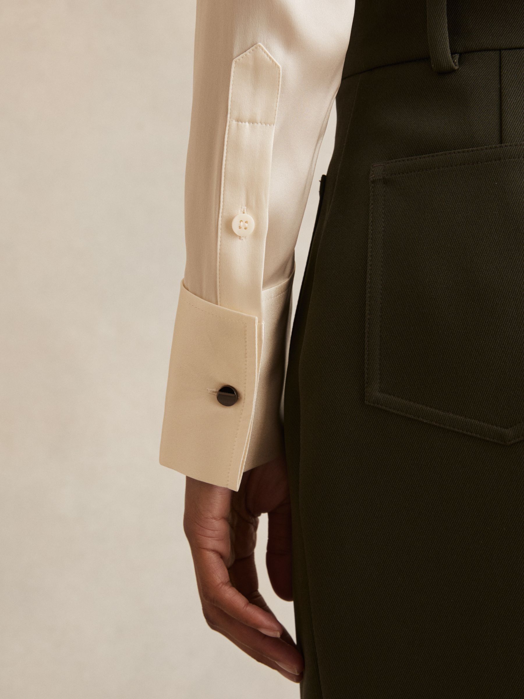 Silk-Satin Concealed-Placket Shirt in Ivory - Image 6 of 8