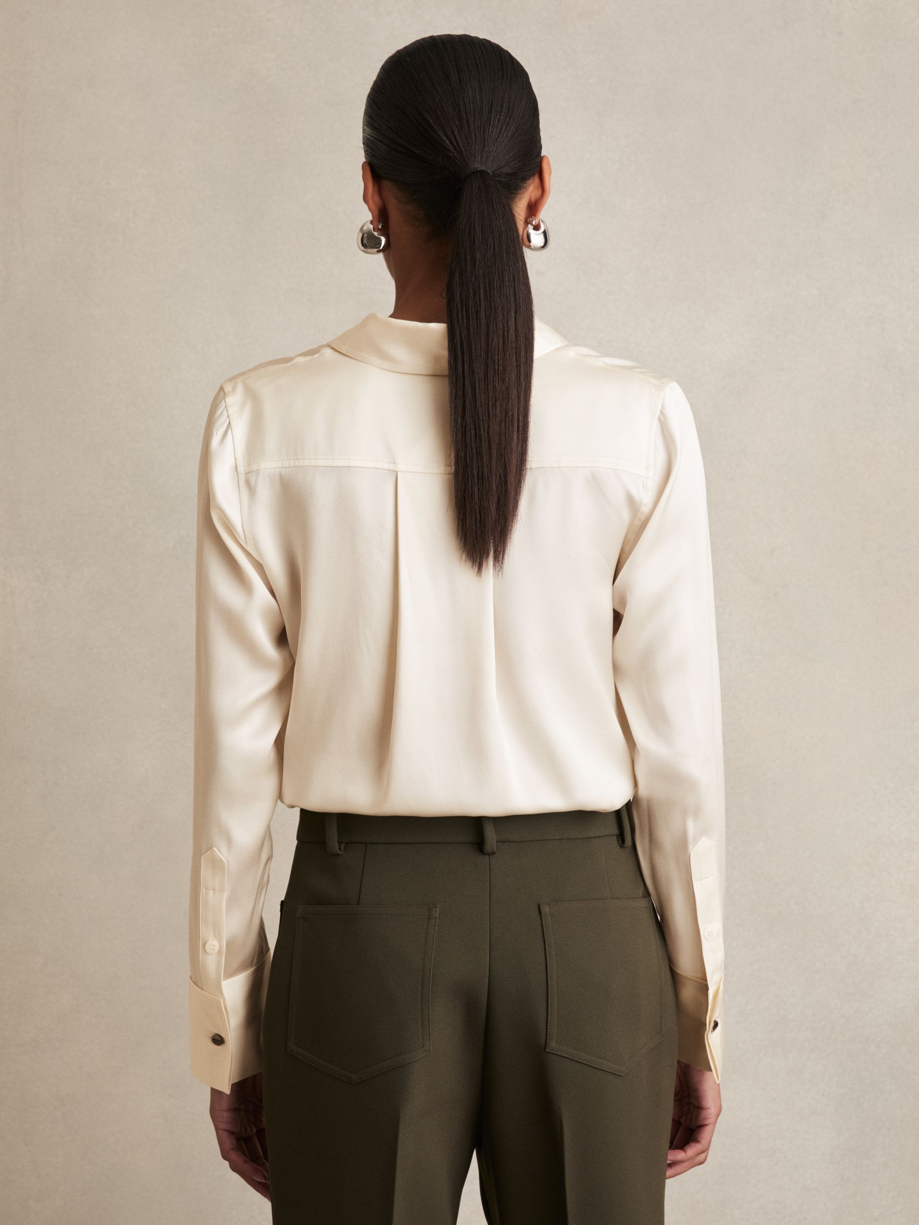 Silk-Satin Concealed-Placket Shirt in Ivory - Image 7 of 8