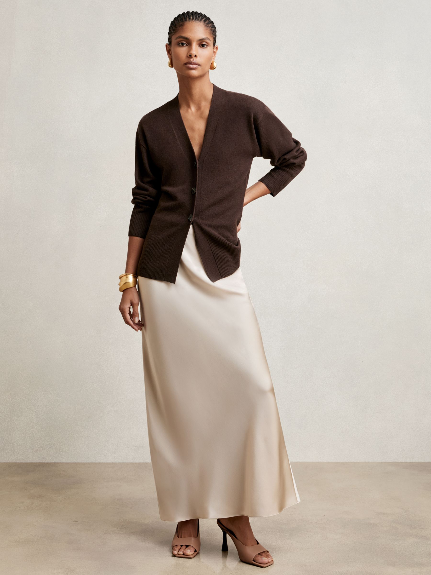 Silk Slip Maxi Skirt in Champagne Neutral - Image 1 of 6