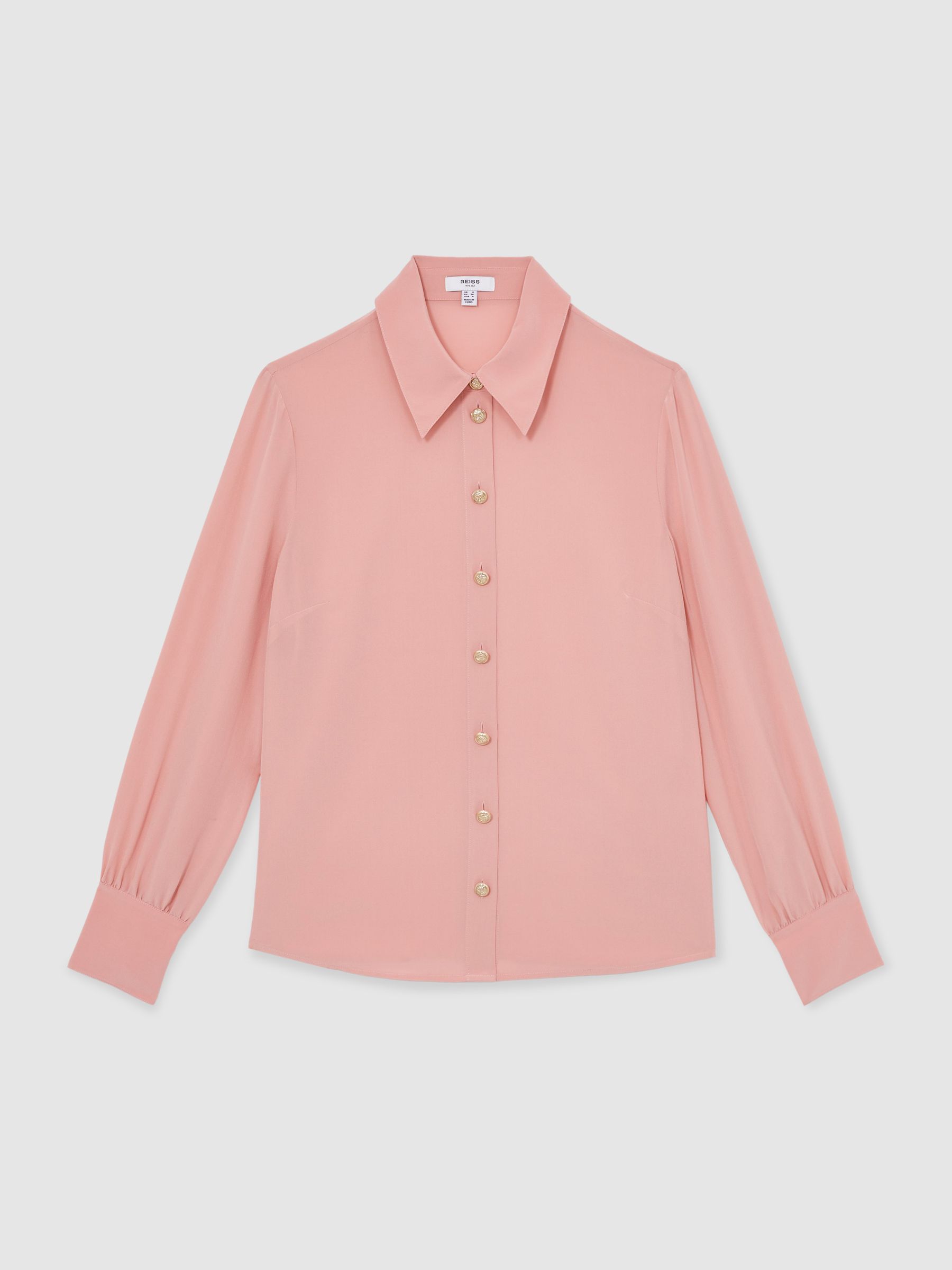 Silk Embossed-Button Shirt in Pink - Image 2 of 5