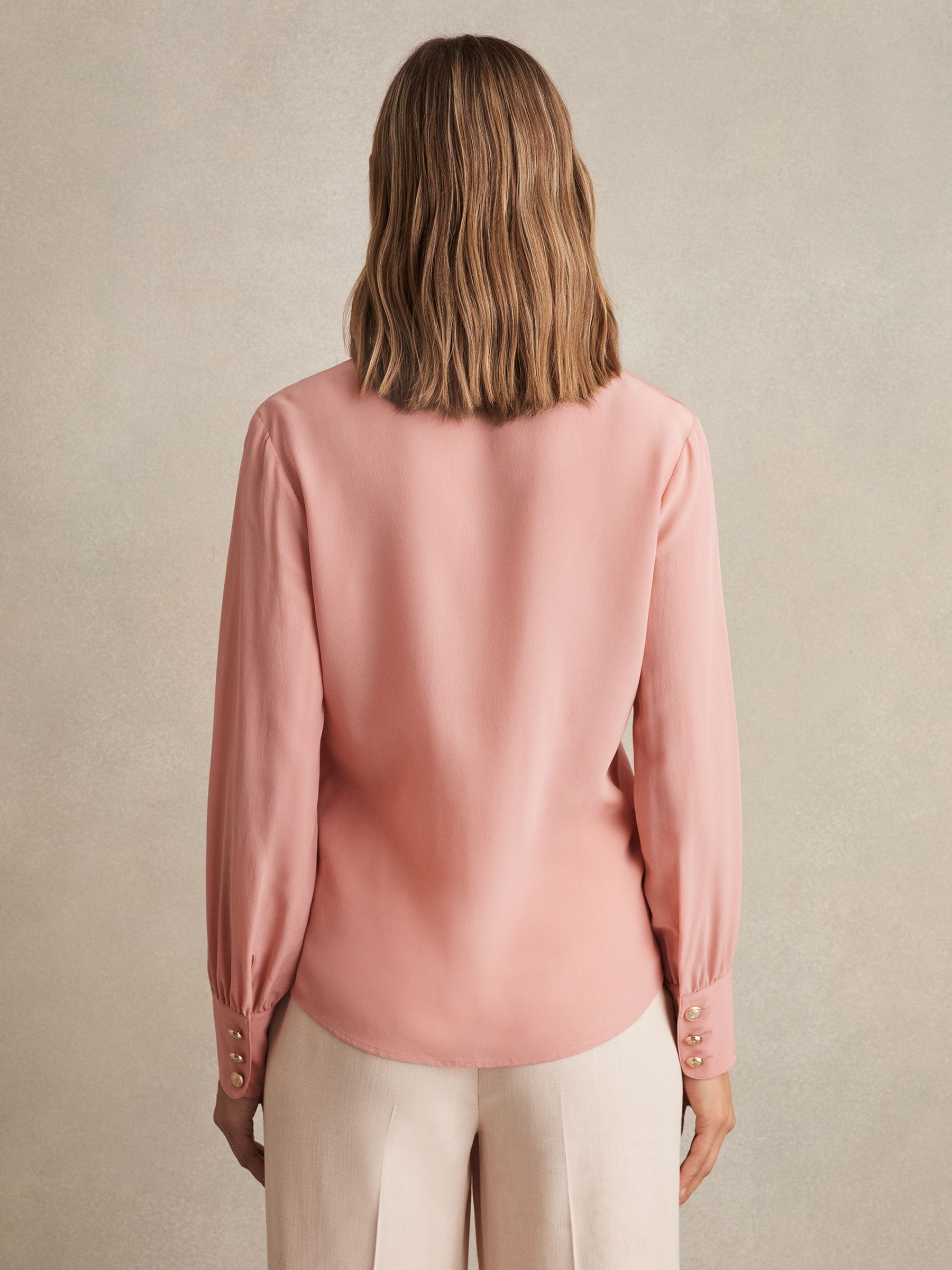 Silk Embossed-Button Shirt in Pink - Image 4 of 5