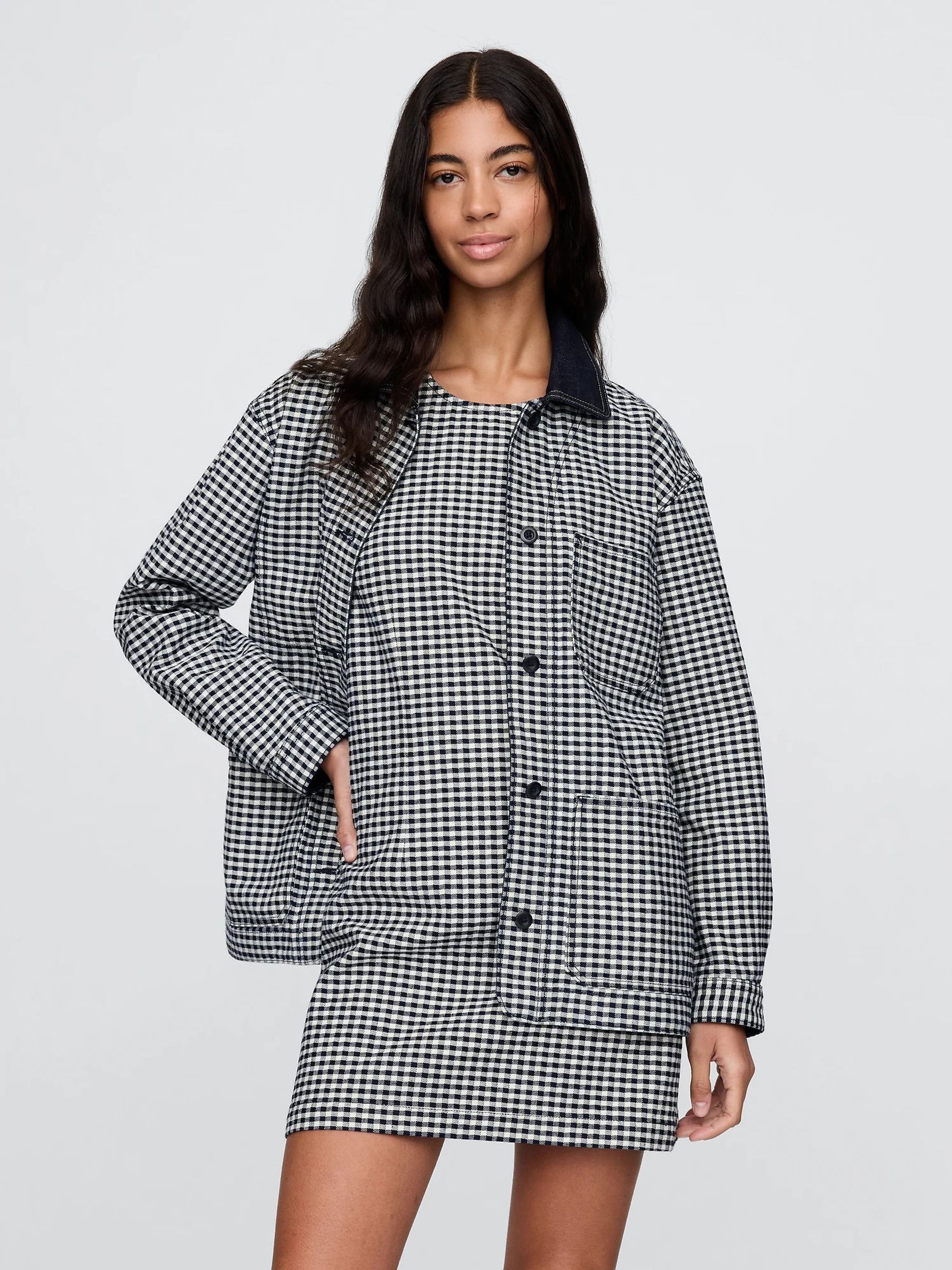 Black/White DÔEN Gingham Denim Jacket - Image 1 of 7