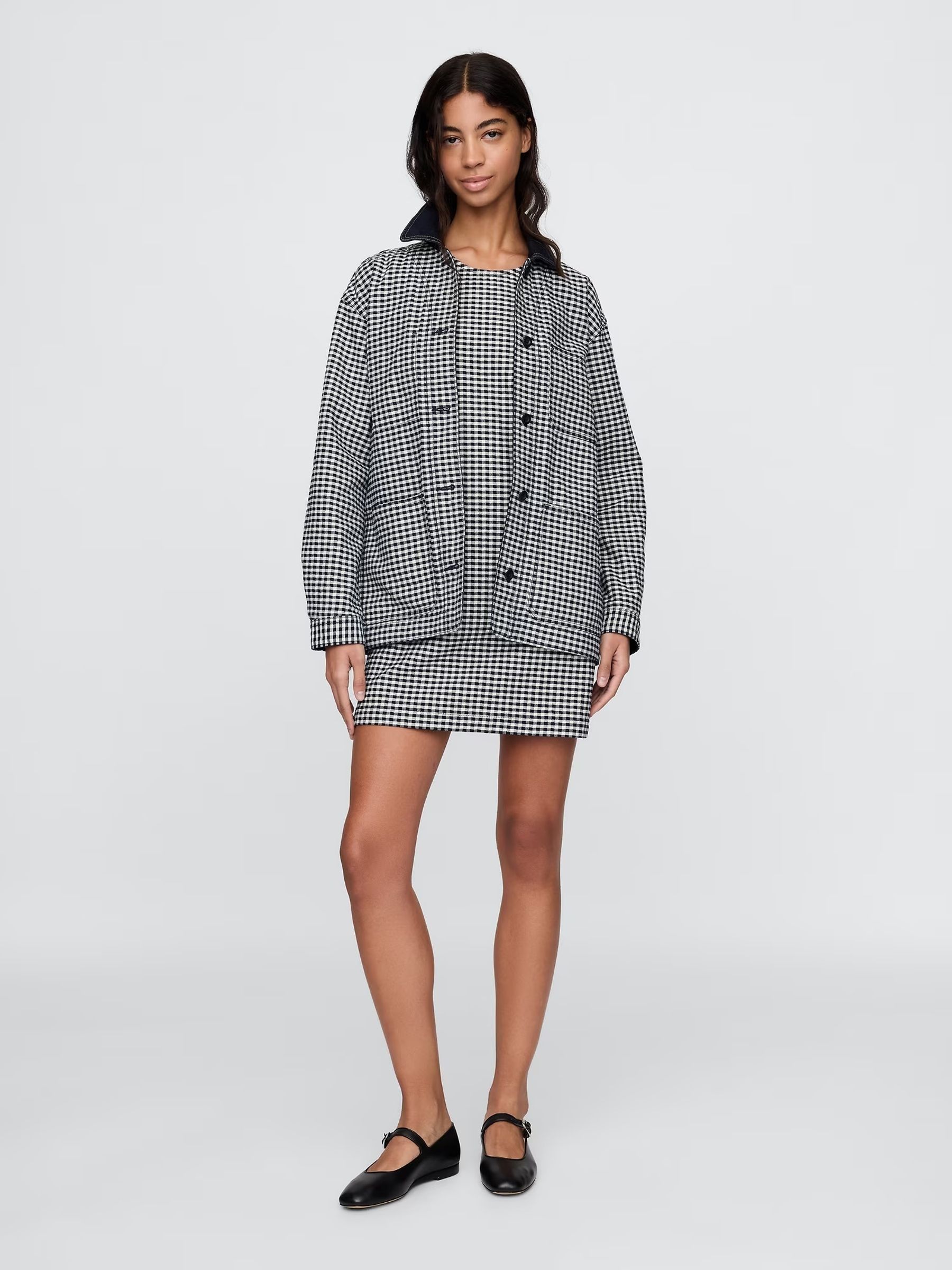 Black/White DÔEN Gingham Denim Jacket - Image 3 of 7