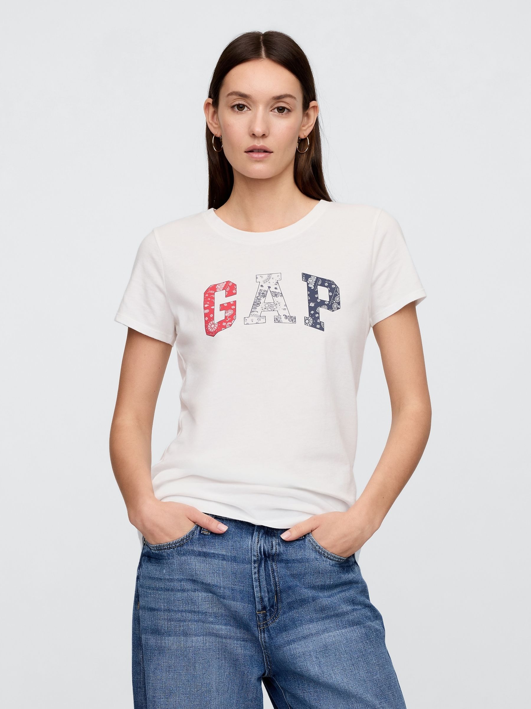 White/Navy Logo Short Sleeve Crew Neck T-Shirt - Image 1 of 4