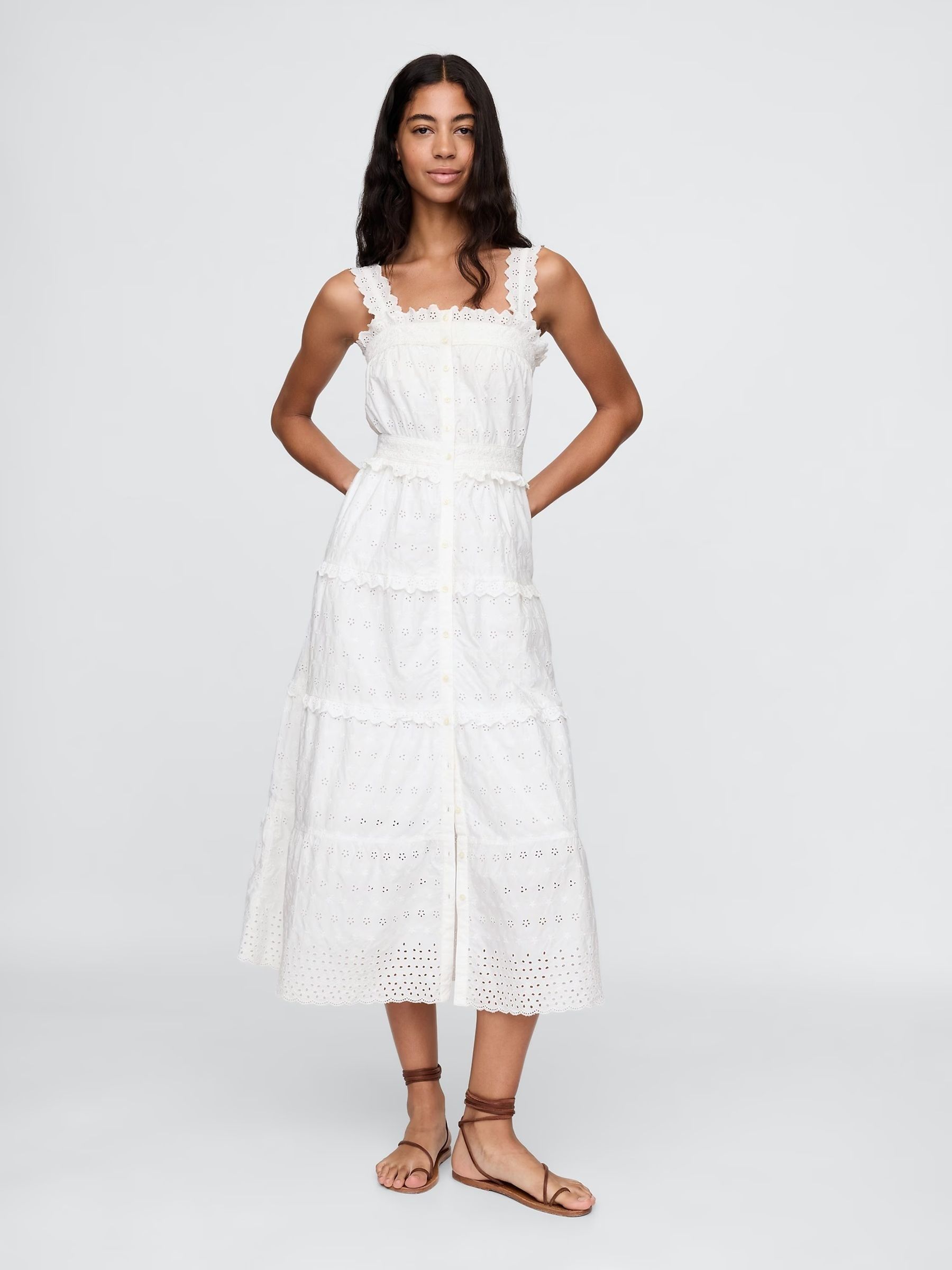 White DÔEN Eyelet Maxi Dress - Image 1 of 8