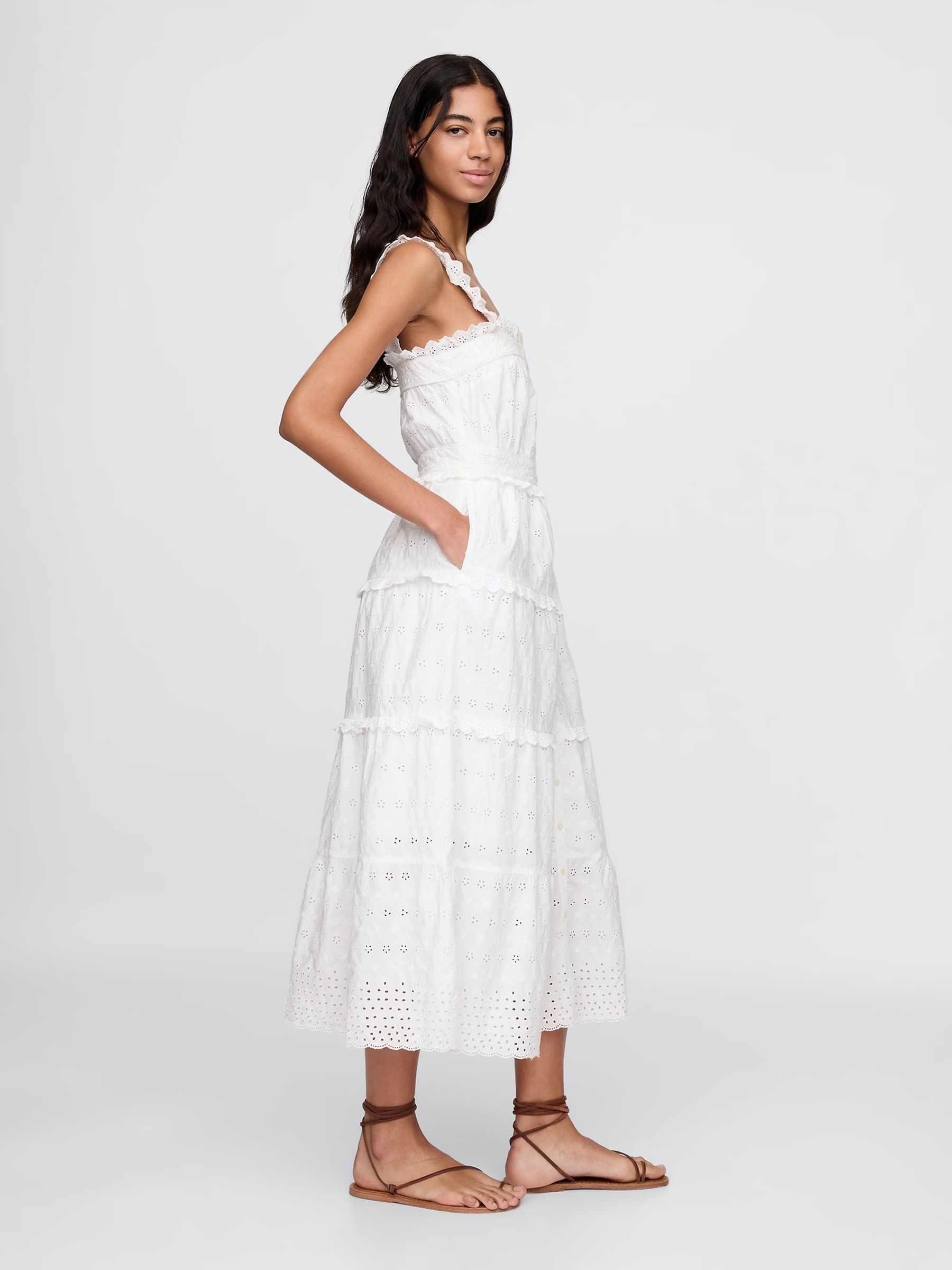 White DÔEN Eyelet Maxi Dress - Image 3 of 8