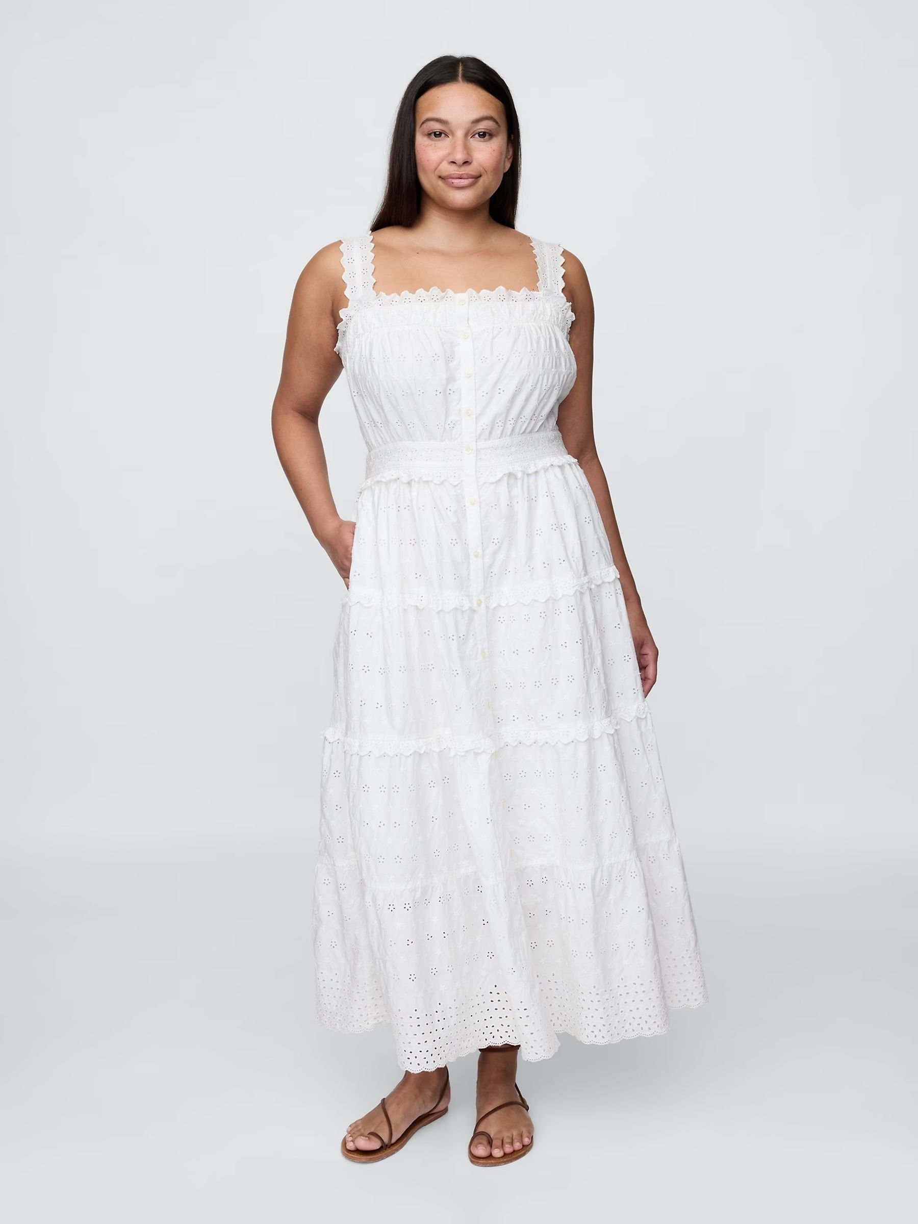 White DÔEN Eyelet Maxi Dress - Image 5 of 8