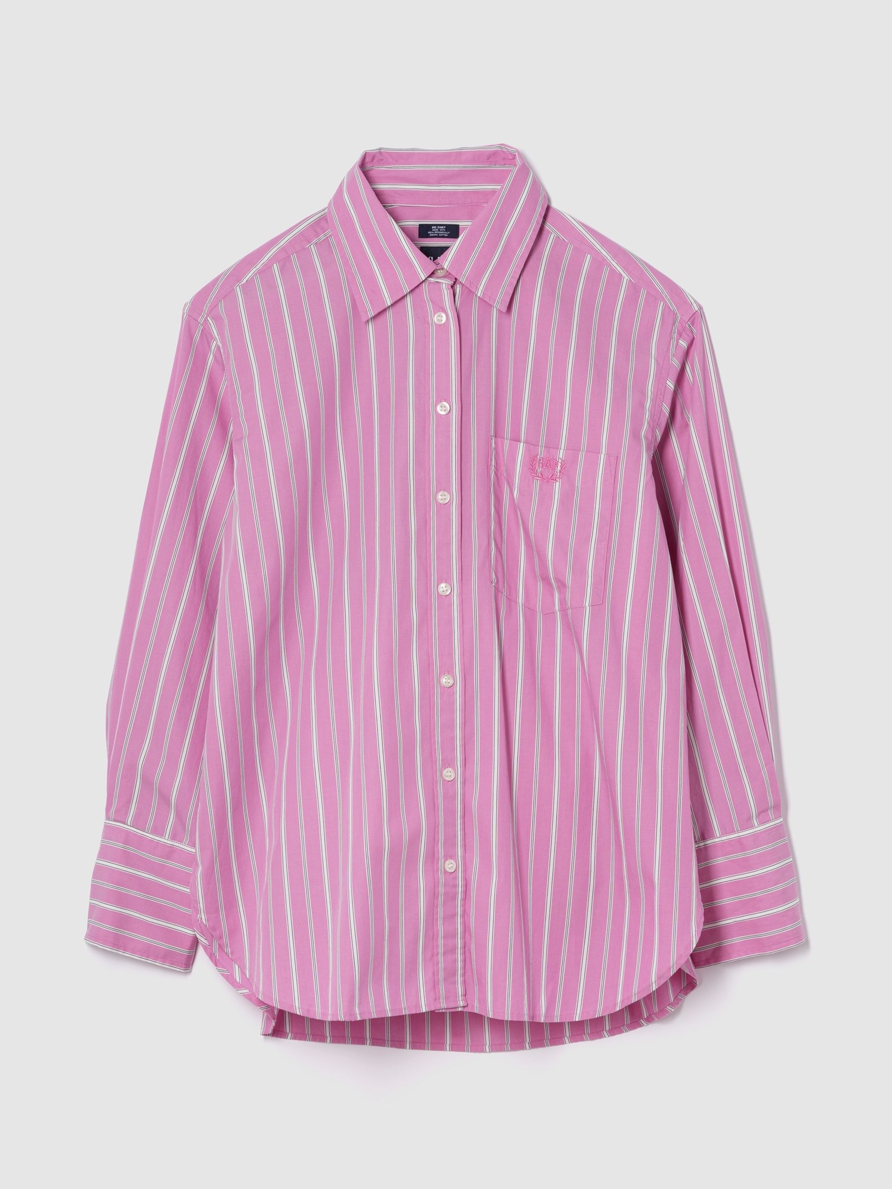 Pink/White Stripe Cotton Poplin Striped Oversized Shirt - Image 1 of 3