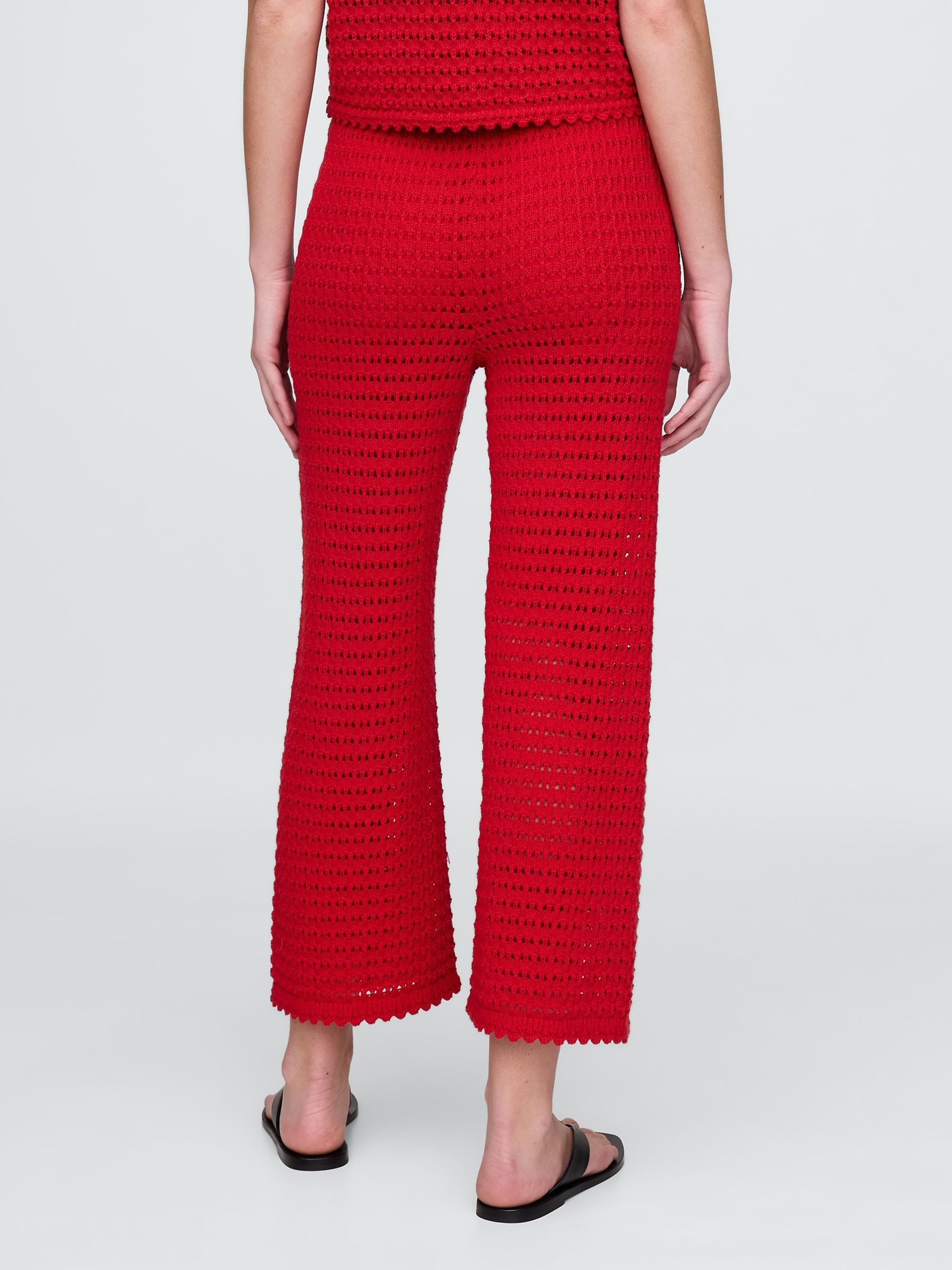 Red 100% Cotton Crochet Ankle Trousers - Image 2 of 5