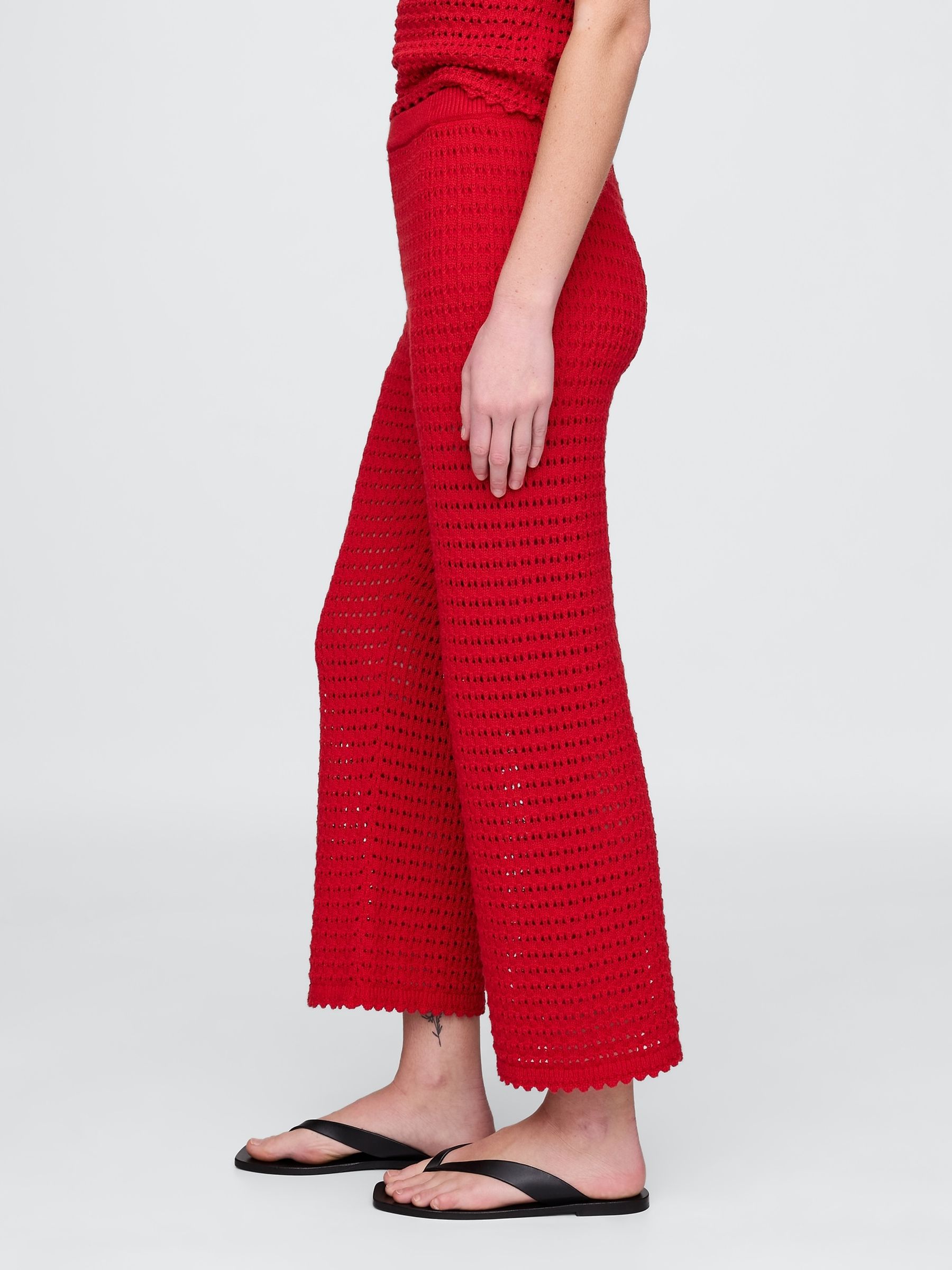 Red 100% Cotton Crochet Ankle Trousers - Image 3 of 5