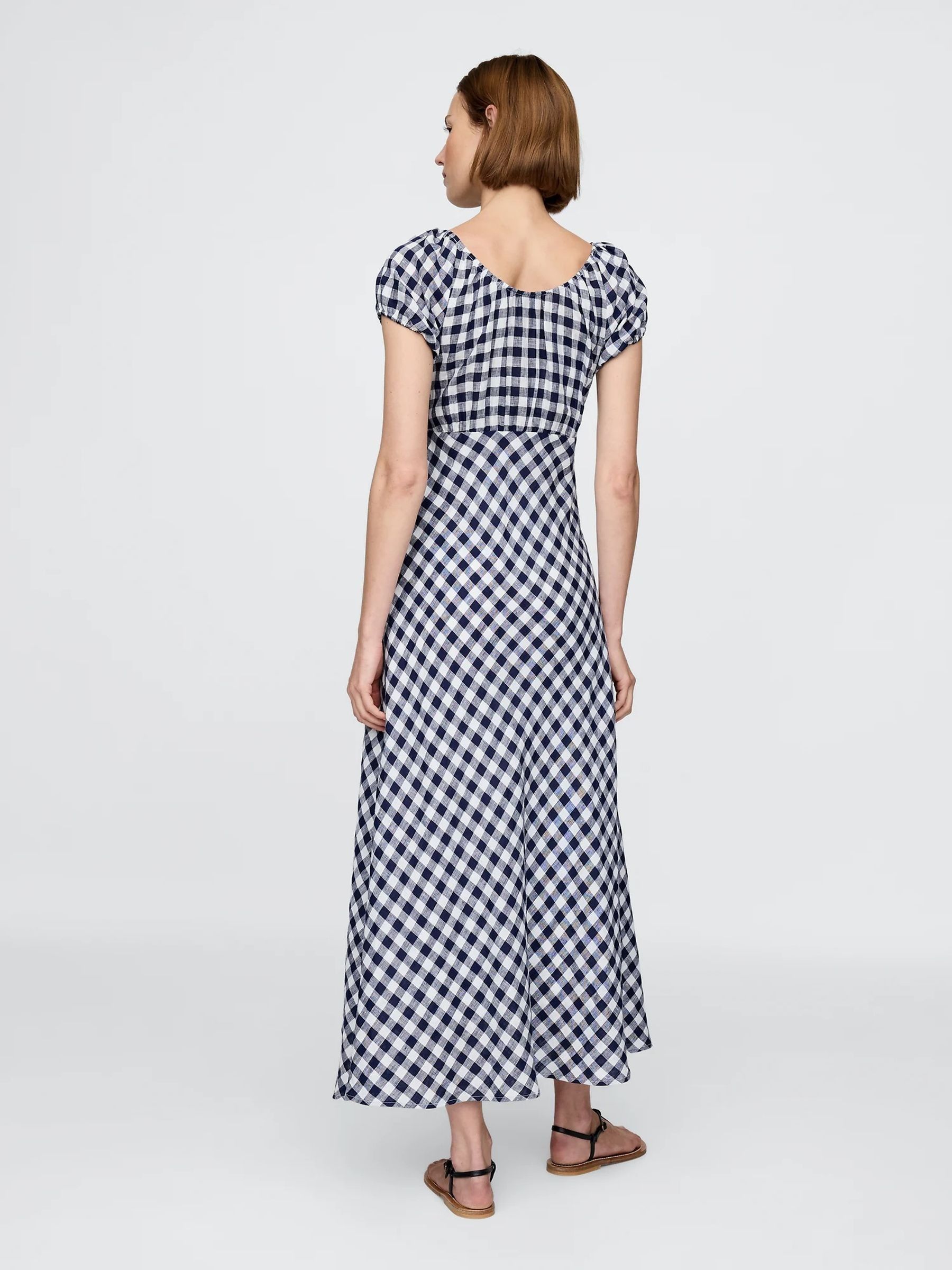 Navy/Blue DÔEN 100% Linen Gingham Maxi Dress - Image 2 of 12