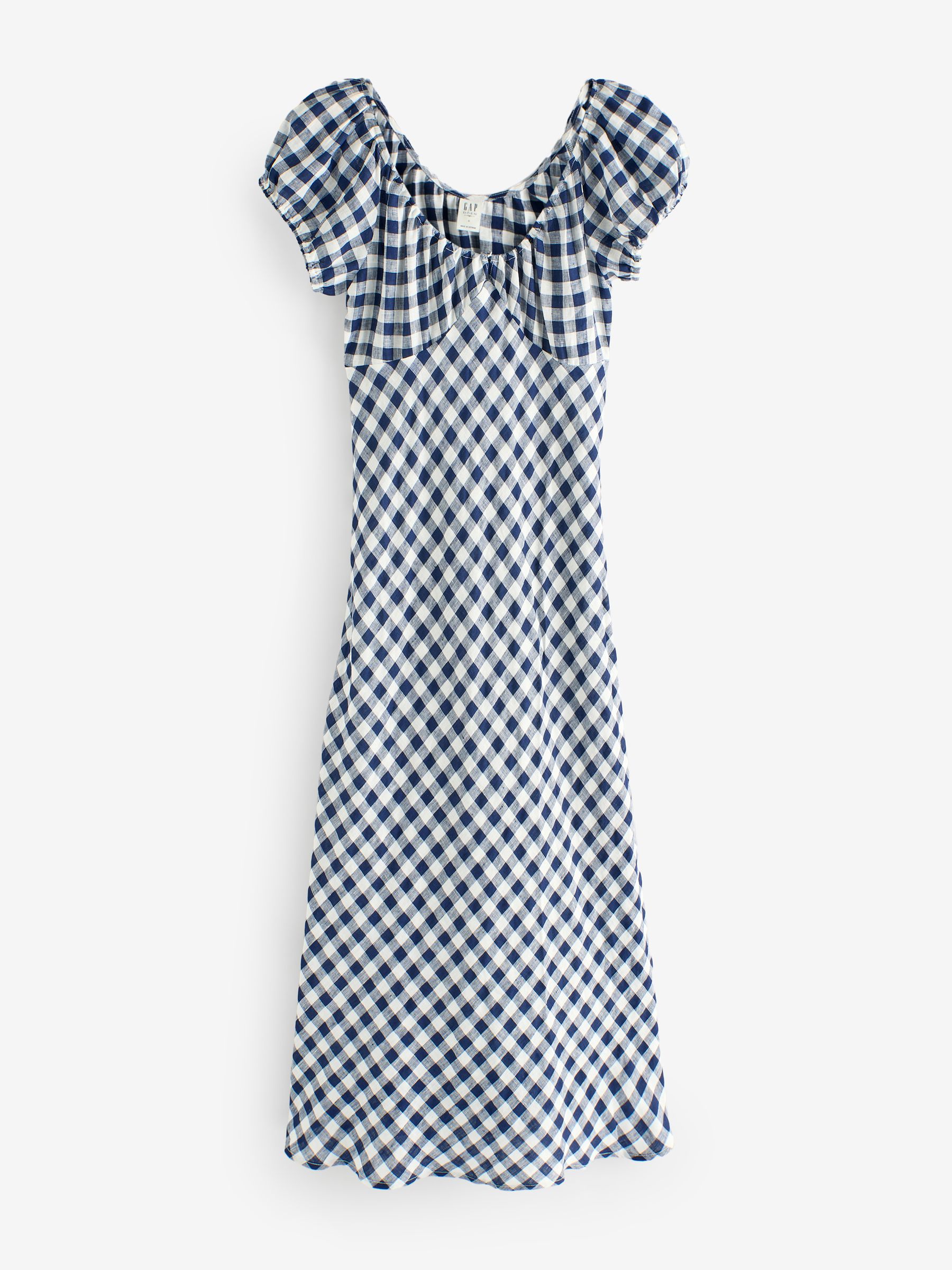 Navy/Blue DÔEN 100% Linen Gingham Maxi Dress - Image 7 of 12
