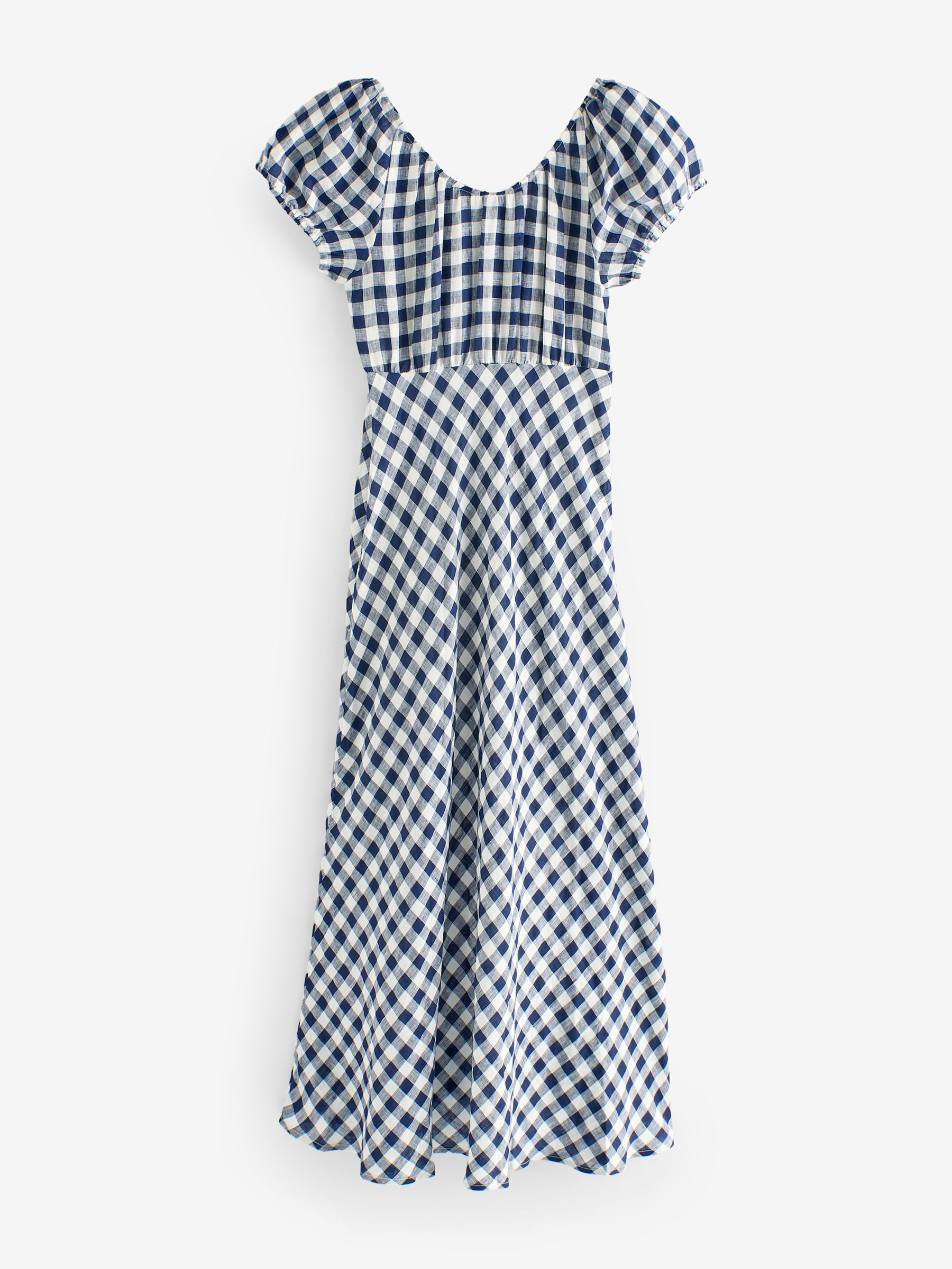 Navy/Blue DÔEN 100% Linen Gingham Maxi Dress - Image 8 of 12