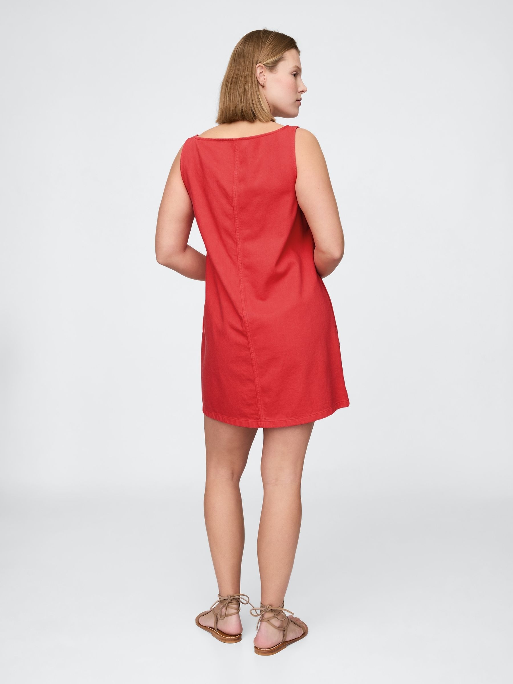 Red UltraSoft V-Neck Denim Mini Summer Dress - Image 4 of 4