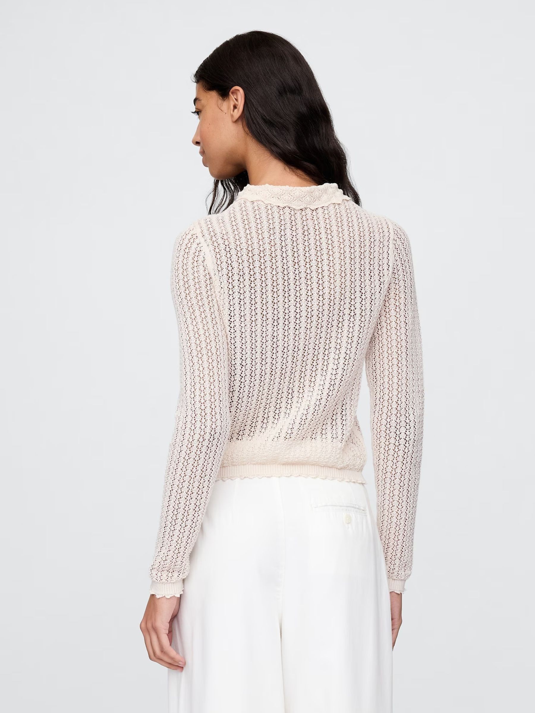 Cream DÔEN Linen-Blend Pointelle Cardigan - Image 2 of 6