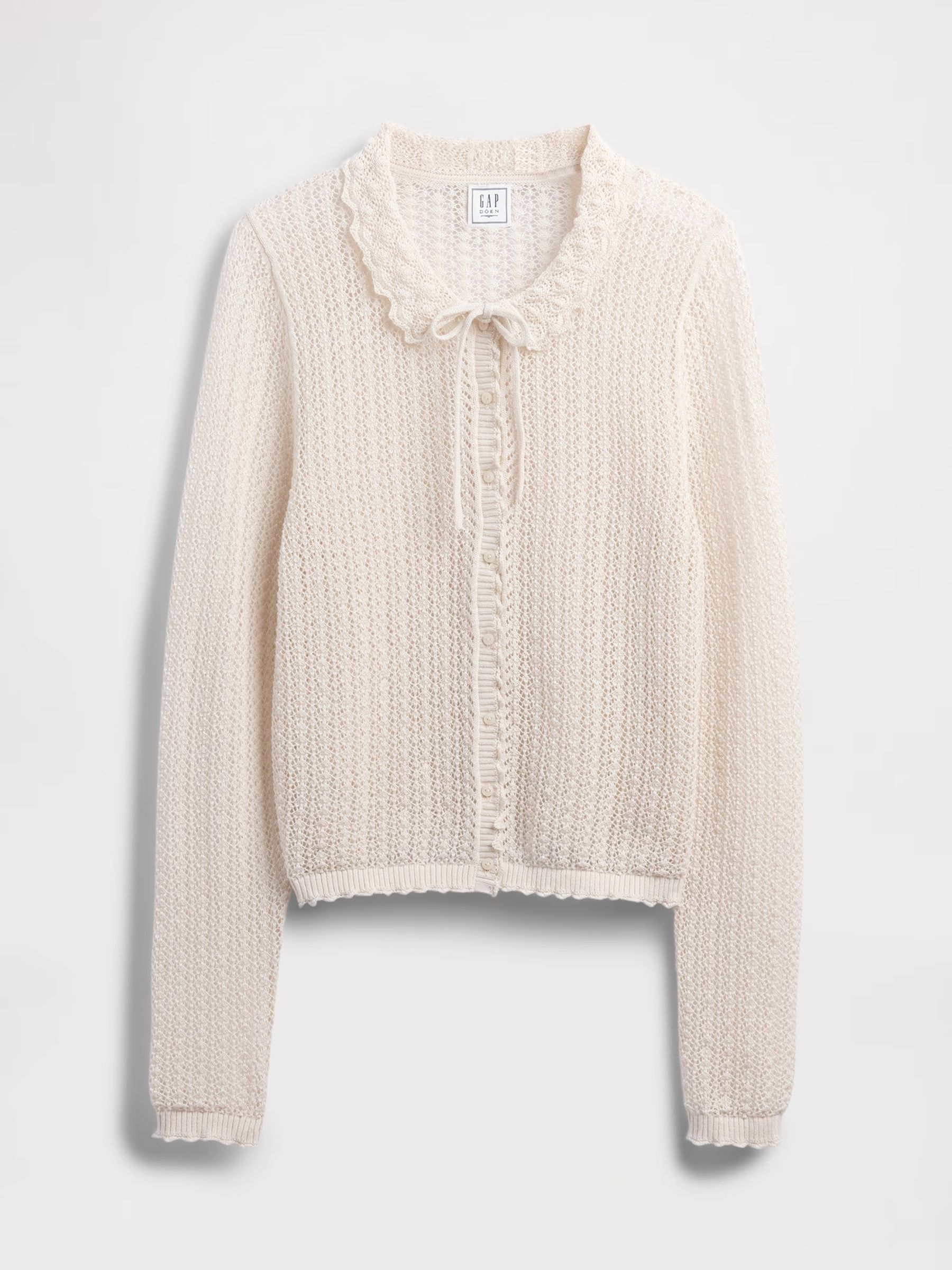 Cream DÔEN Linen-Blend Pointelle Cardigan - Image 5 of 6