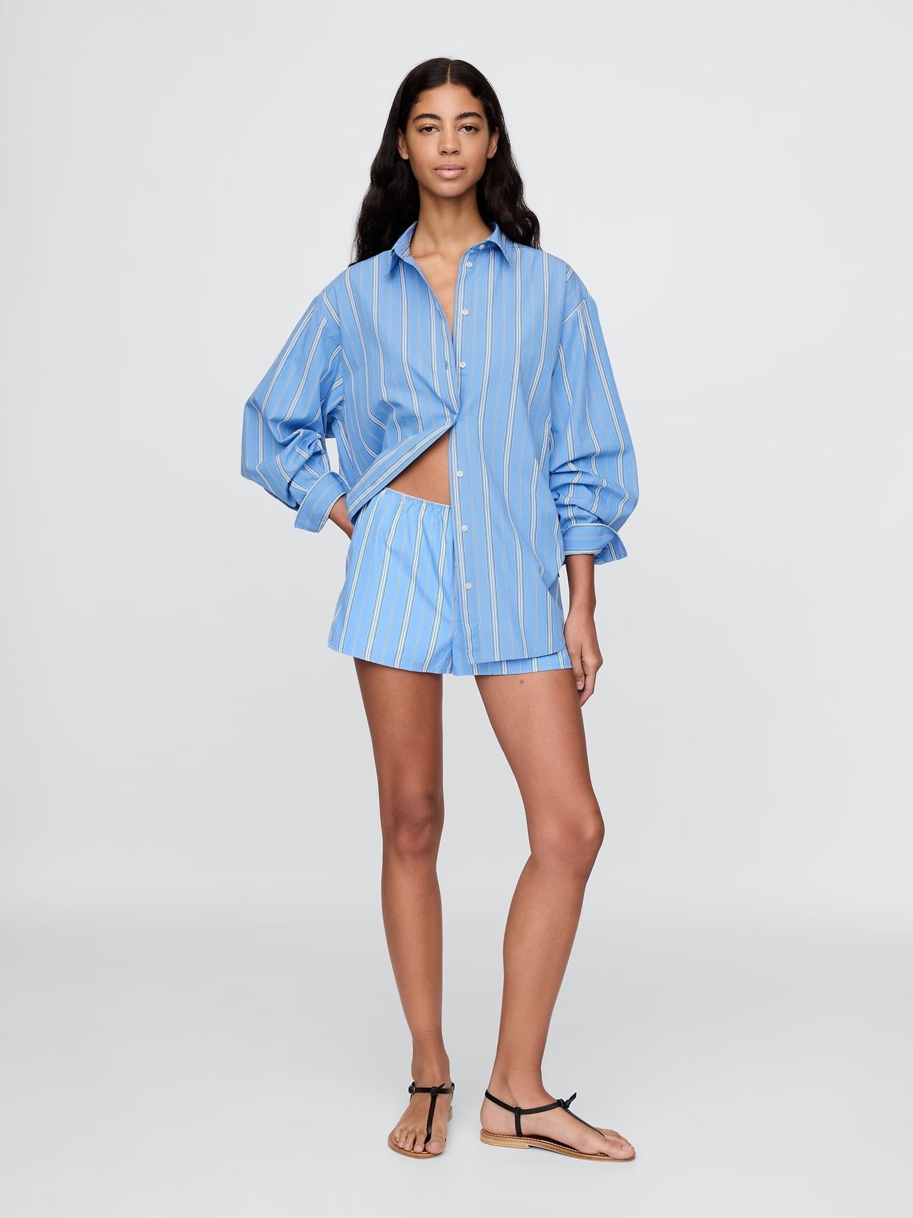 Blue Stripe DÔEN Poplin Shorts - Image 3 of 8