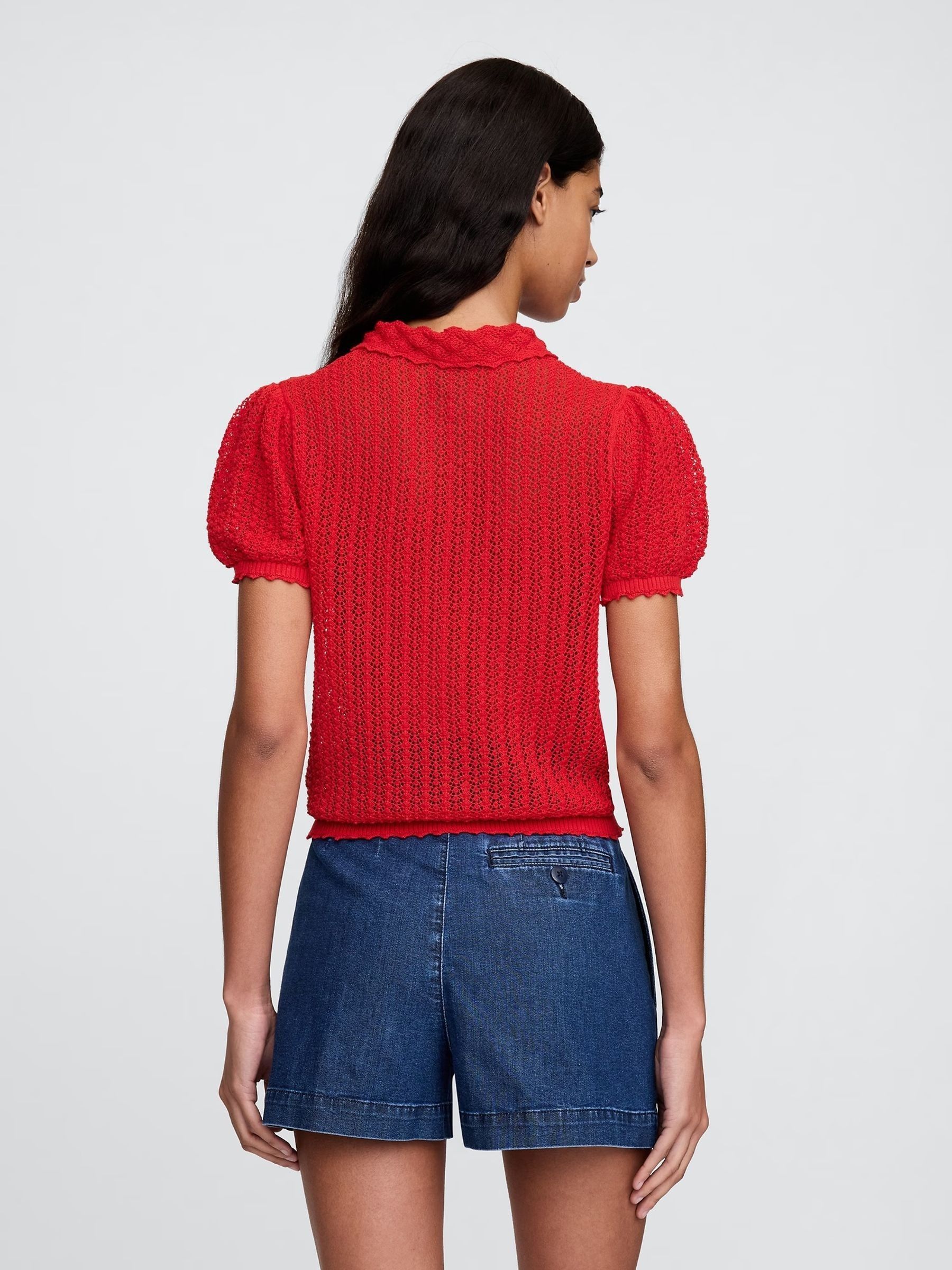 Red DÔEN Linen-Blend Short Sleeve Cardigan - Image 2 of 6