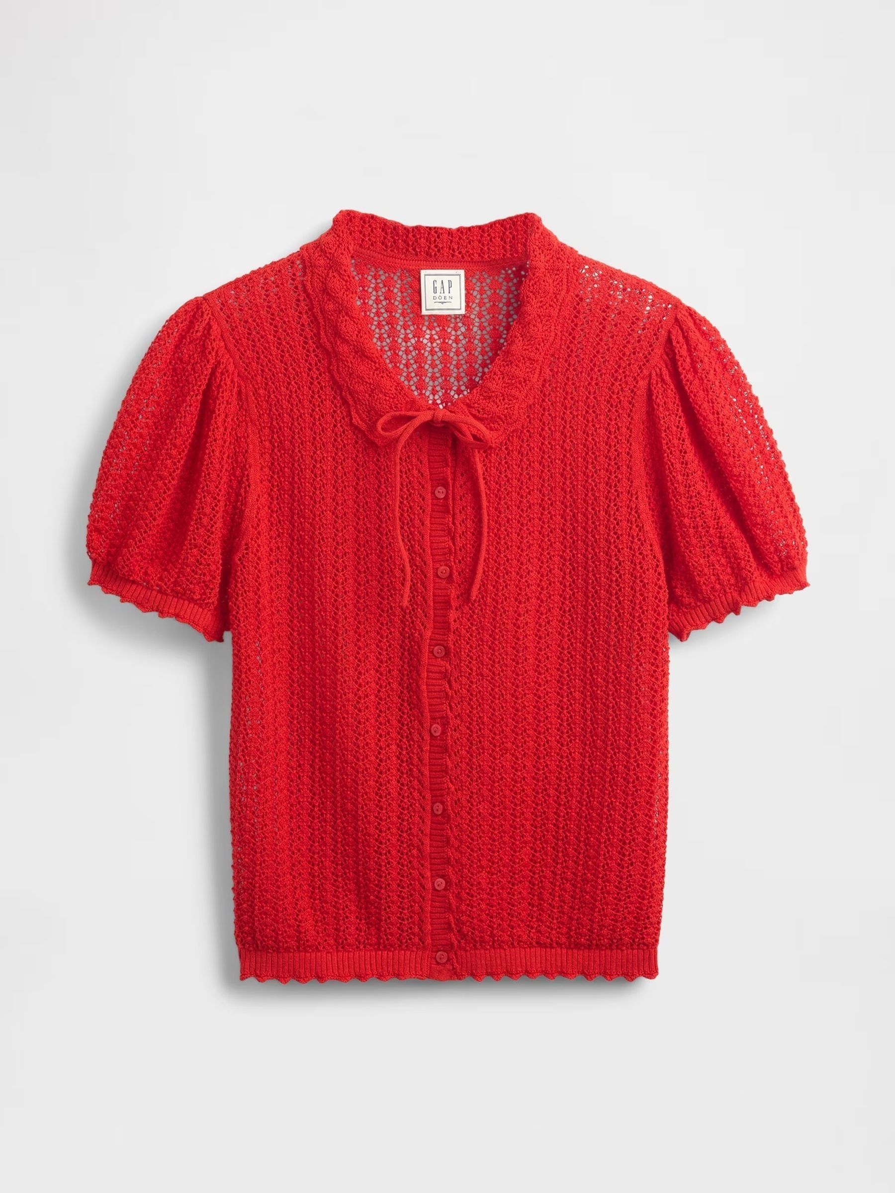 Red DÔEN Linen-Blend Short Sleeve Cardigan - Image 5 of 6