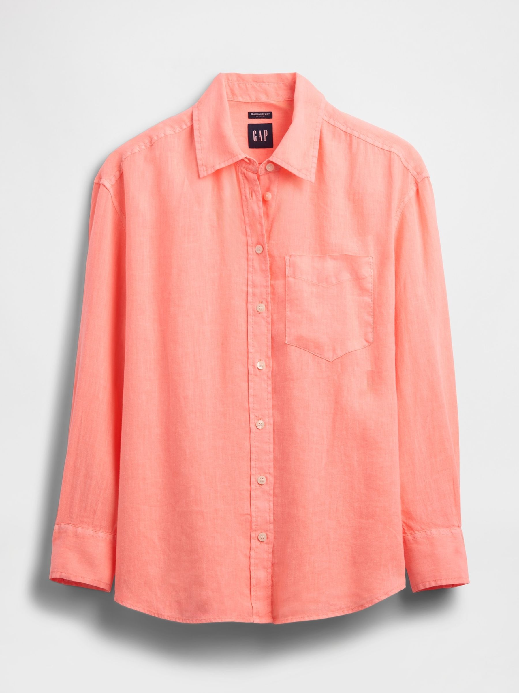 Orange 100% Linen Button Down Long Sleeve Oversized Shirt - Image 4 of 5