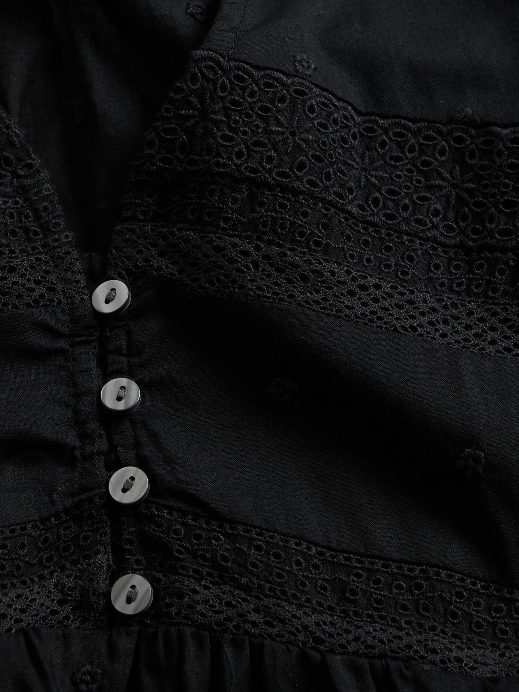 Black 100% Cotton V-Neck Flutter-Sleeve Eyelet Mini Dress - Image 5 of 5