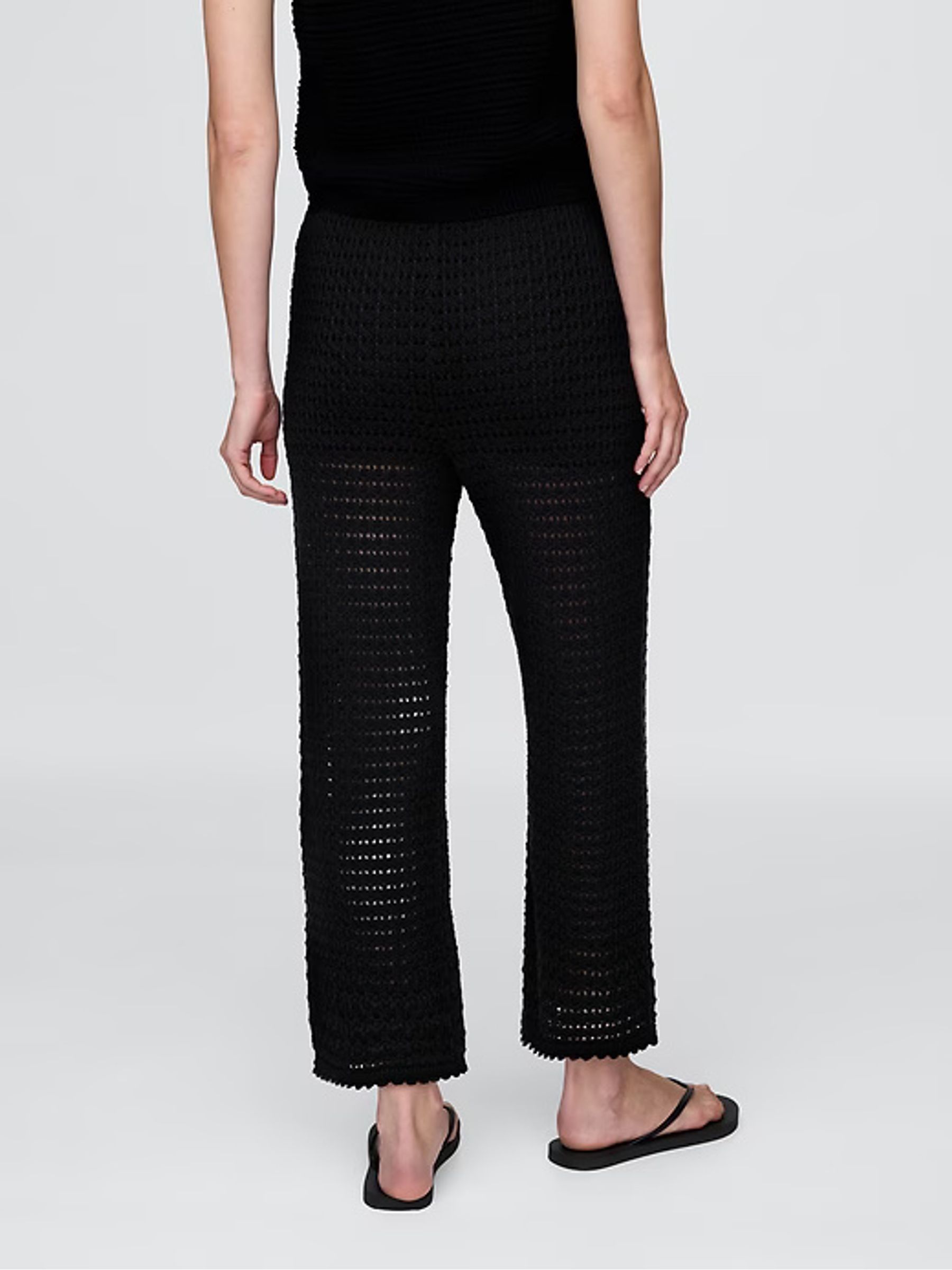 Black 100% Cotton Crochet Cropped Trousers - Image 2 of 8