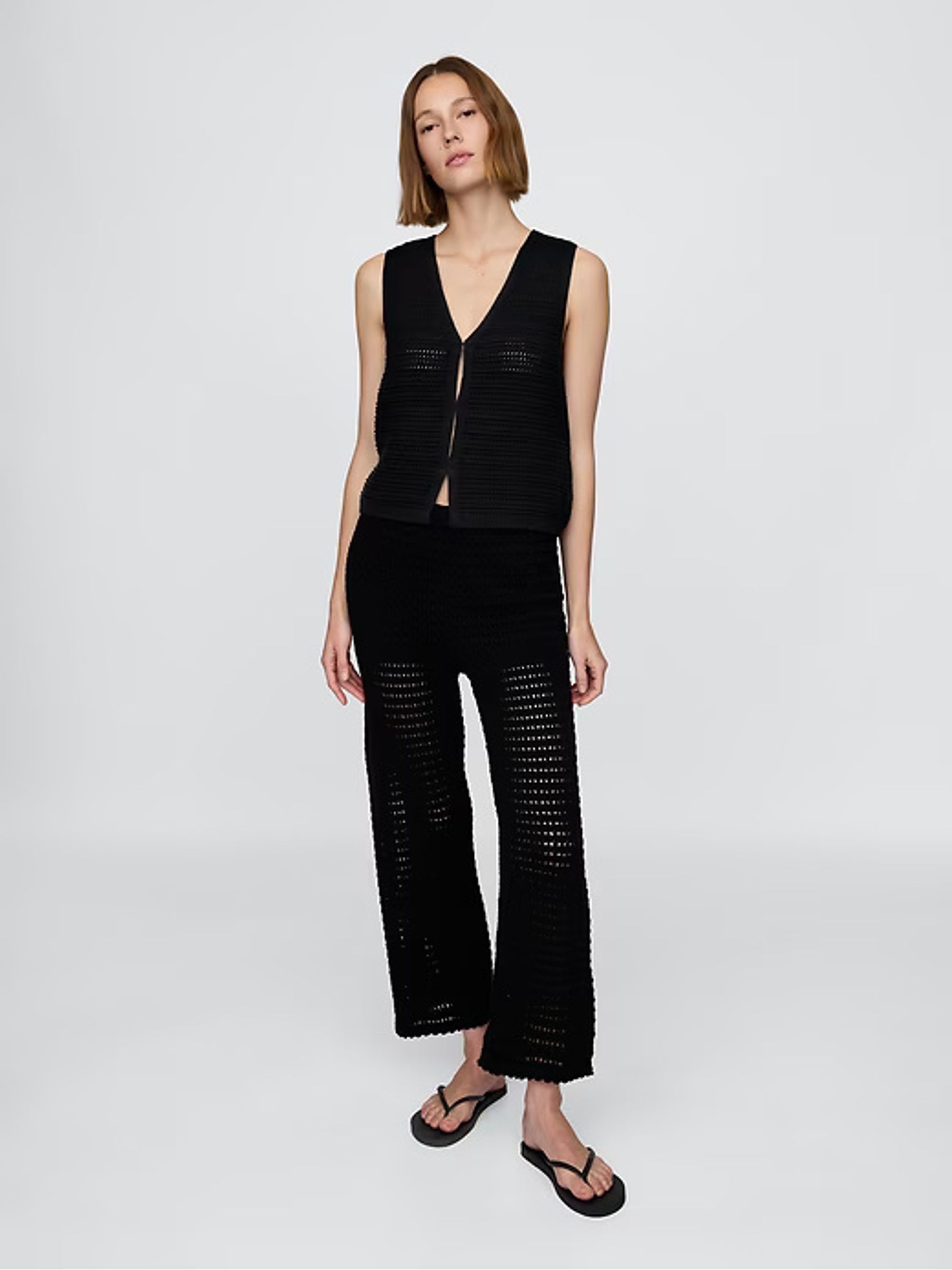 Black 100% Cotton Crochet Cropped Trousers - Image 5 of 8