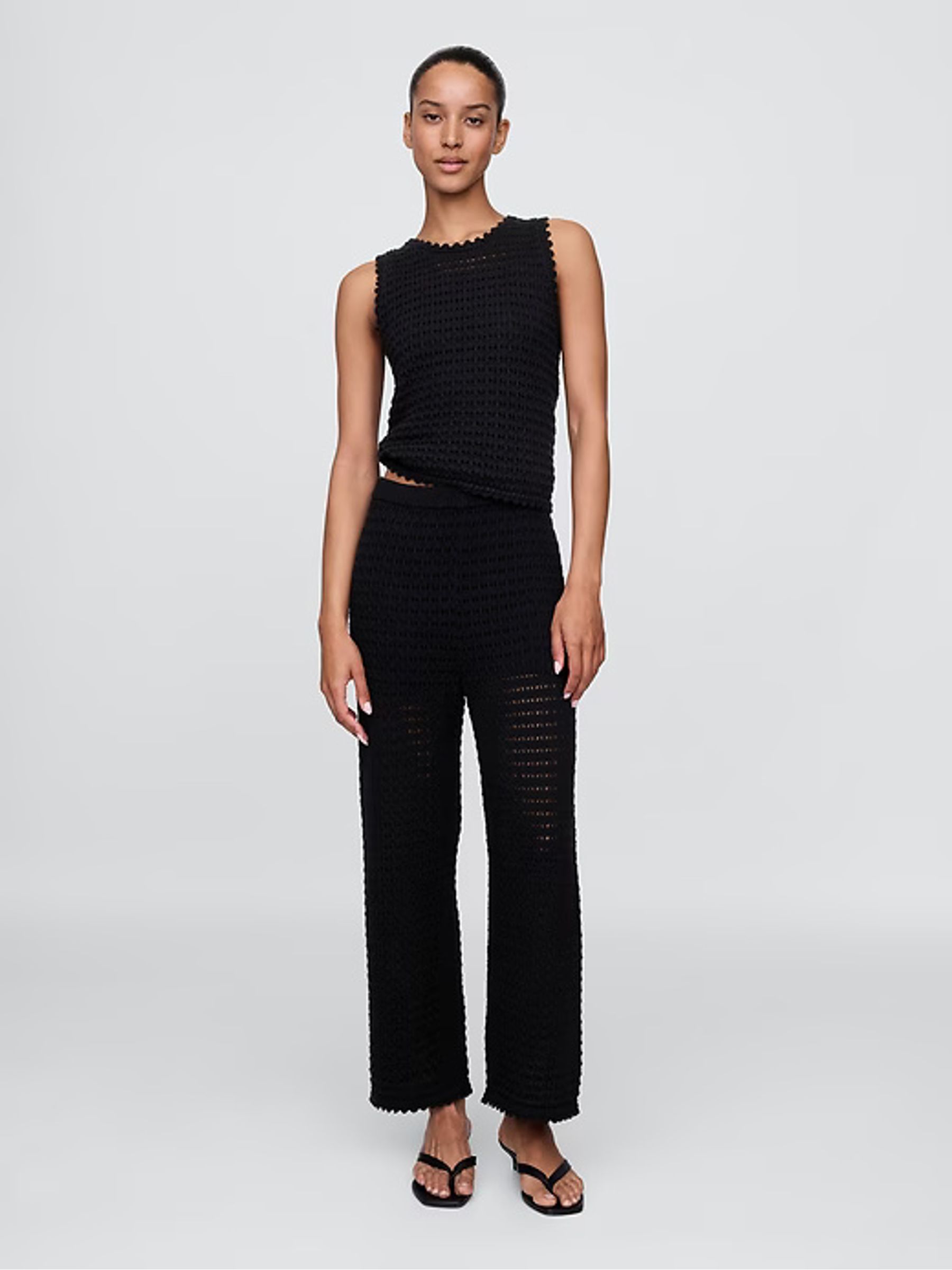Black 100% Cotton Crochet Cropped Trousers - Image 6 of 8