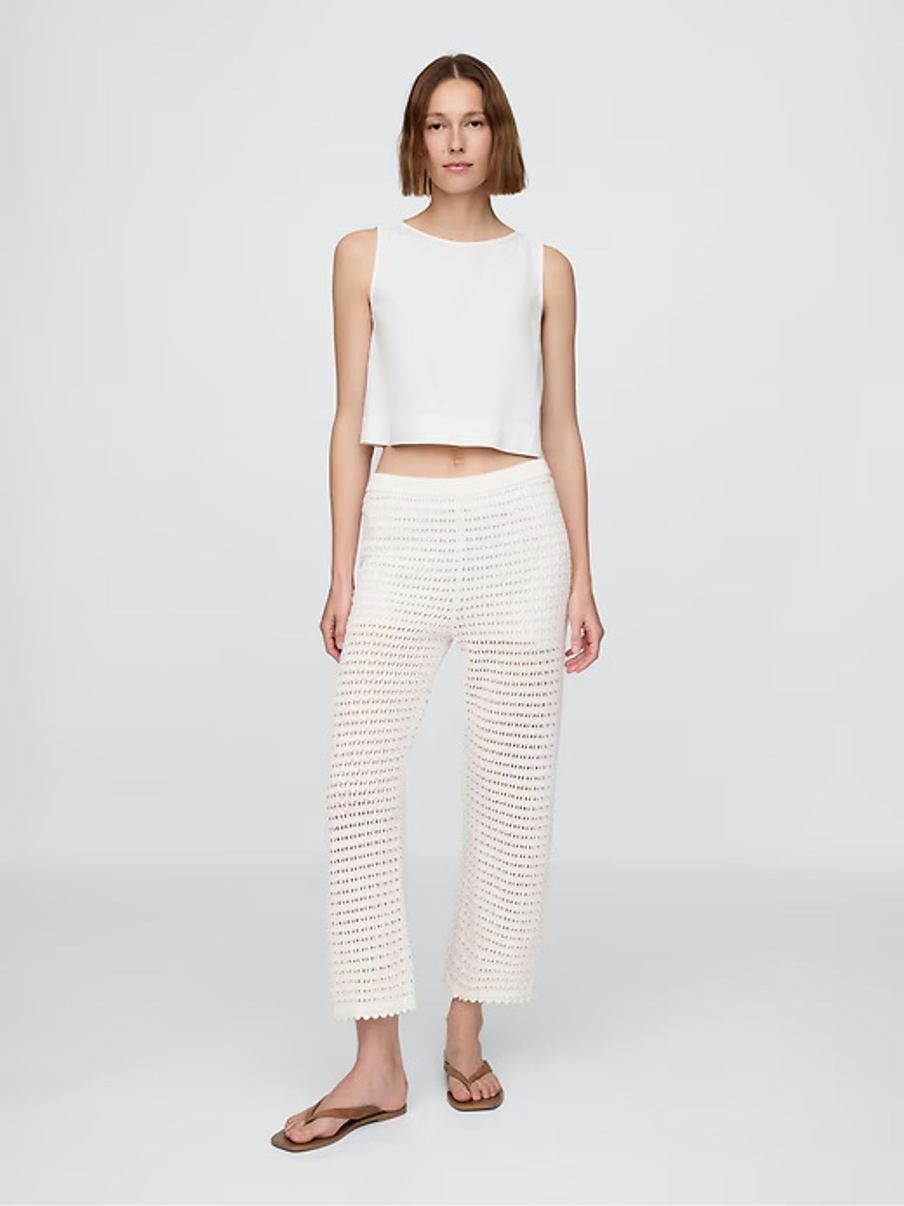 White 100% Cotton Crochet Cropped Trousers - Image 3 of 5