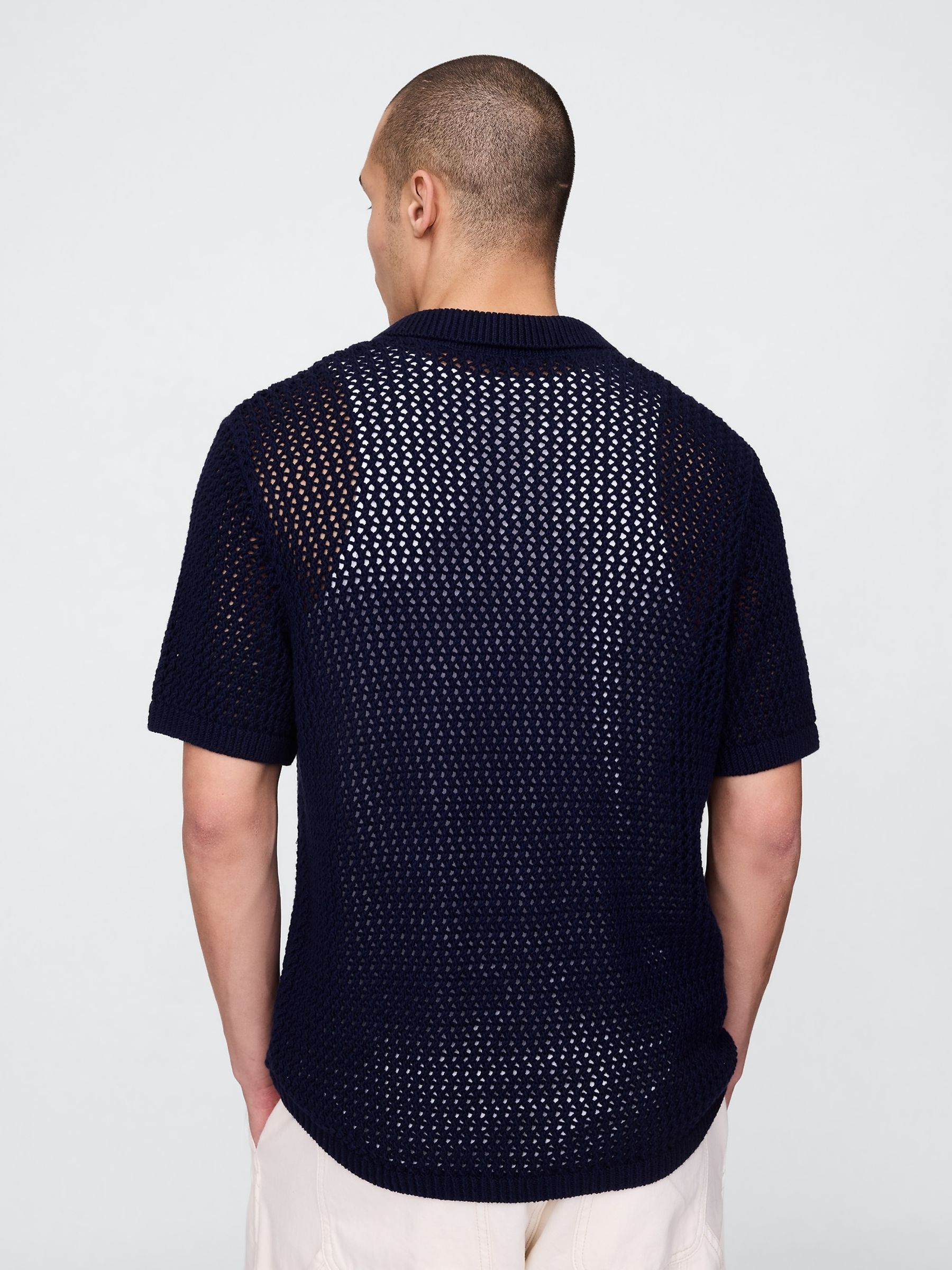 Blue Mesh Striped Knit Shirt - Image 2 of 5