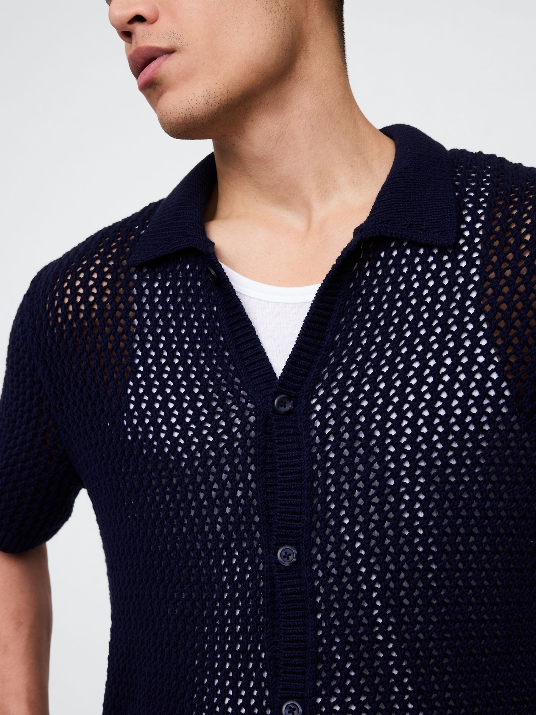 Blue Mesh Striped Knit Shirt - Image 3 of 5