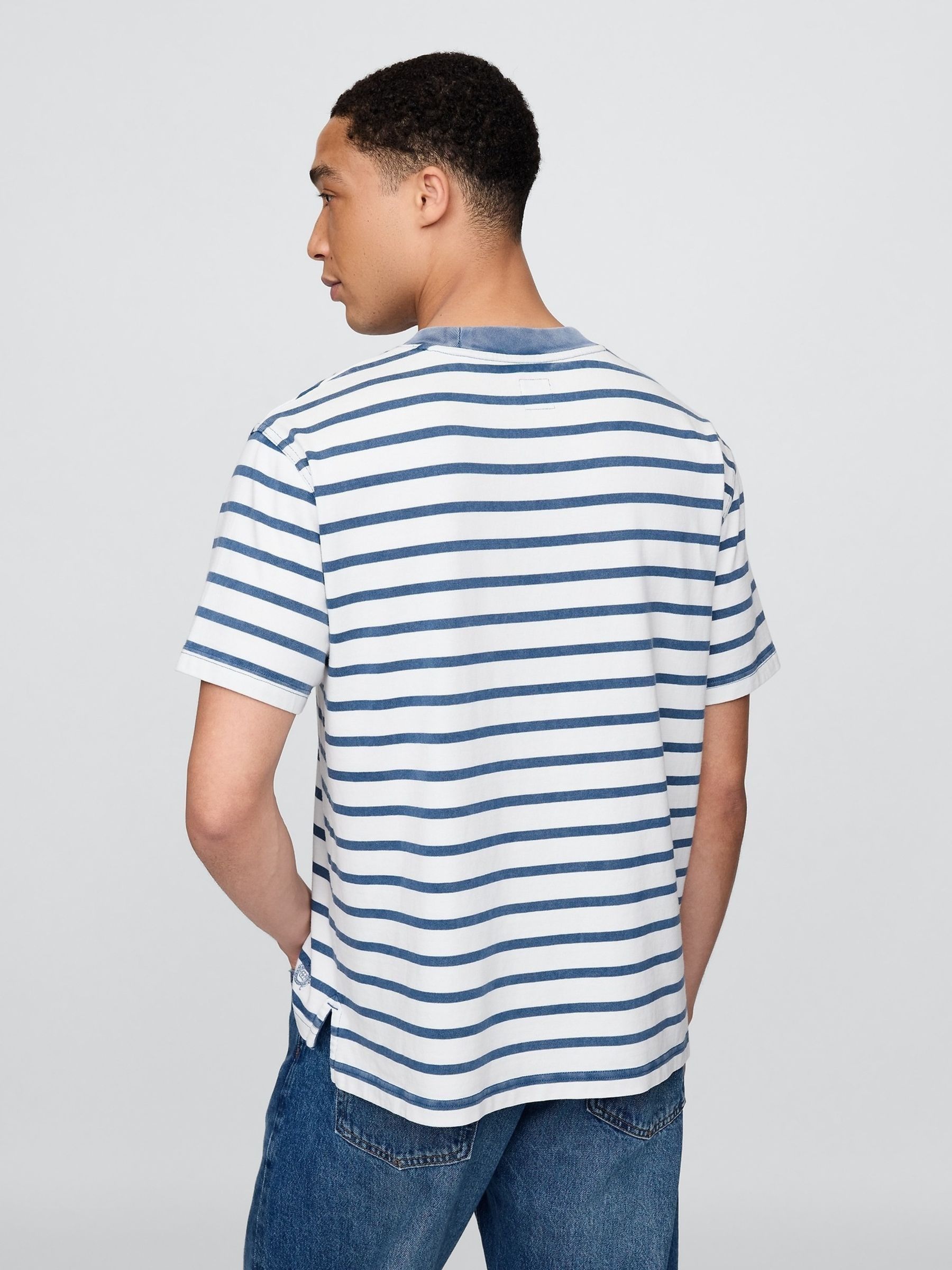 White/Blue Stripe DÔEN Pocket Short Sleeve T-Shirt - Image 2 of 9