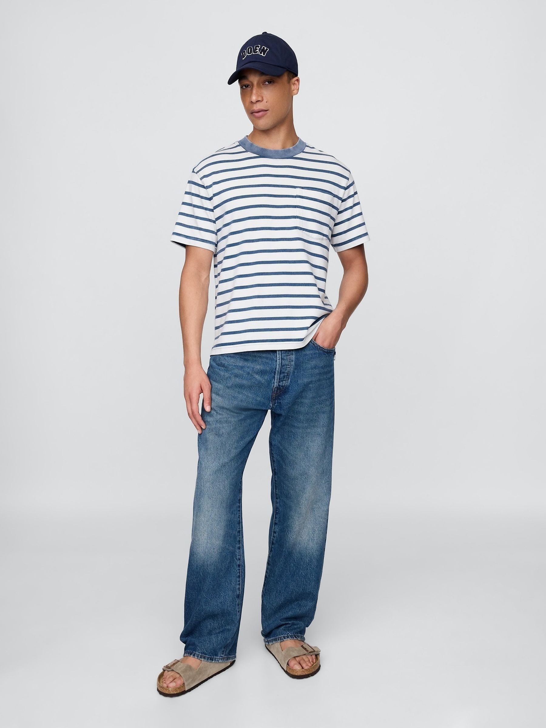 White/Blue Stripe DÔEN Pocket Short Sleeve T-Shirt - Image 3 of 9