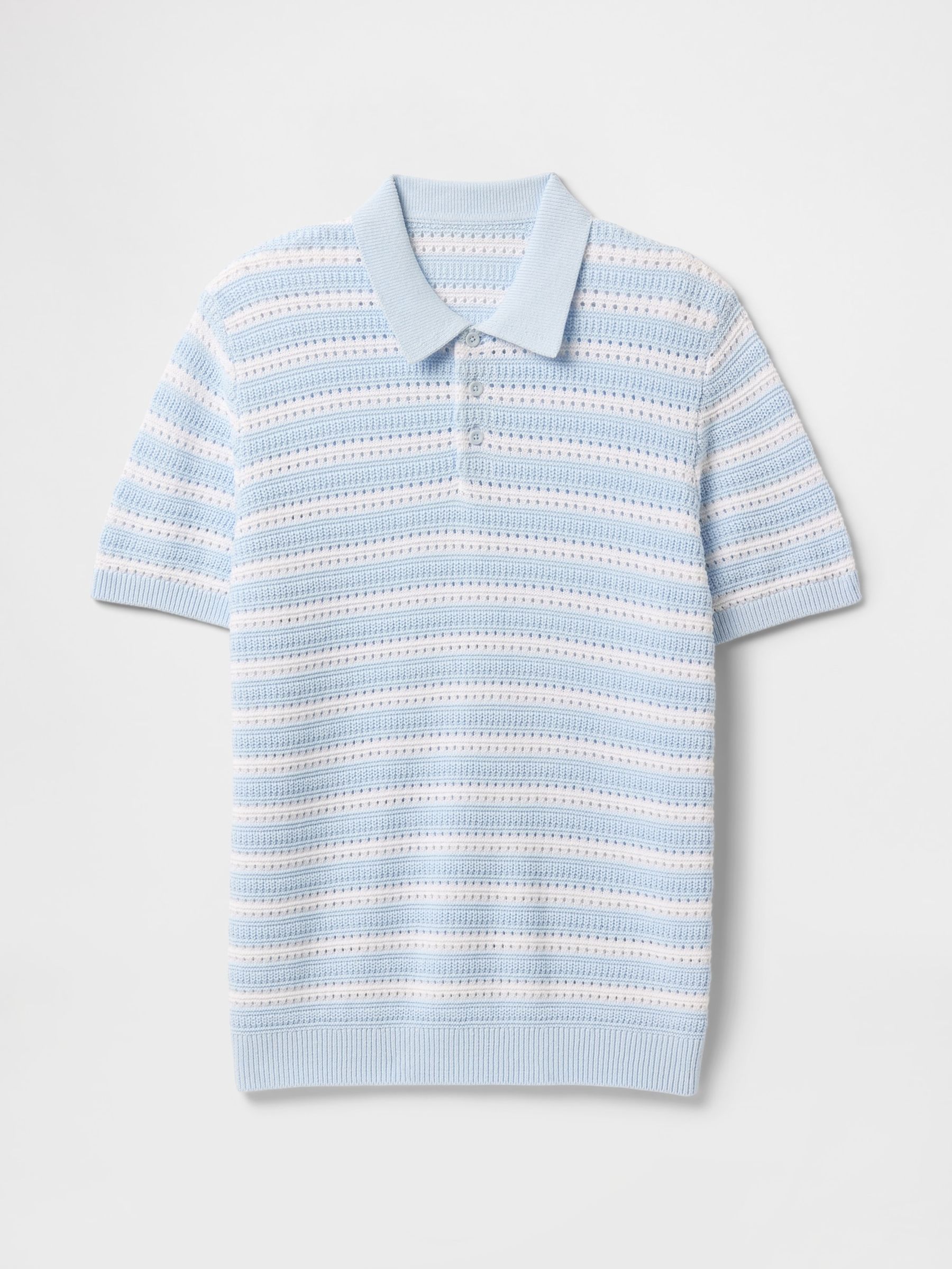 Blue Cotton Knit Striped Polo Shirt - Image 4 of 5