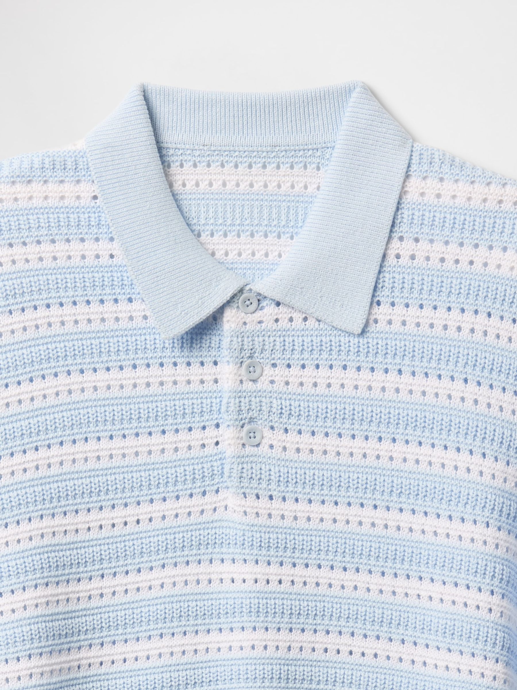 Blue Cotton Knit Striped Polo Shirt - Image 5 of 5