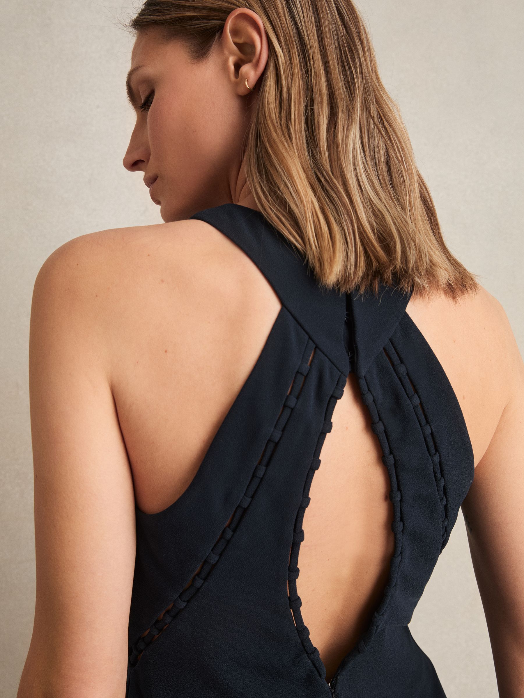 Ladder-Trim Sleeveless Maxi Dress in Navy - Image 4 of 6