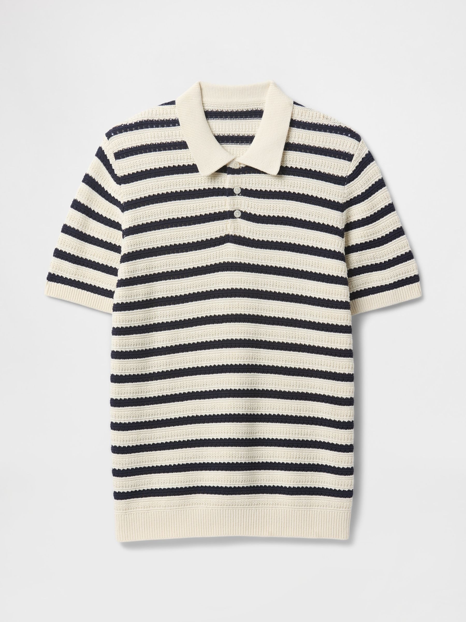 Cream Cotton Knit Striped Polo Shirt - Image 4 of 5