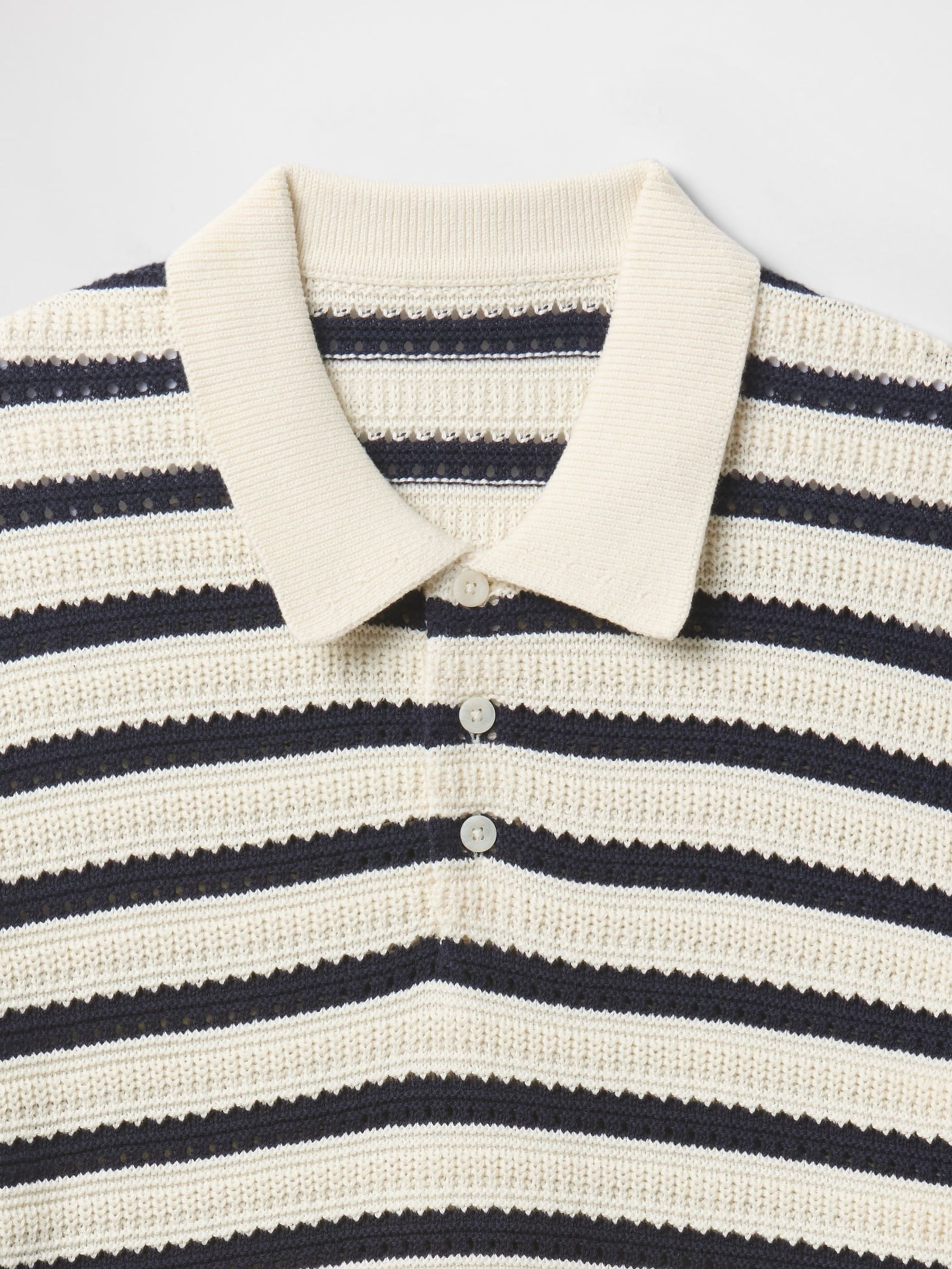 Cream Cotton Knit Striped Polo Shirt - Image 5 of 5