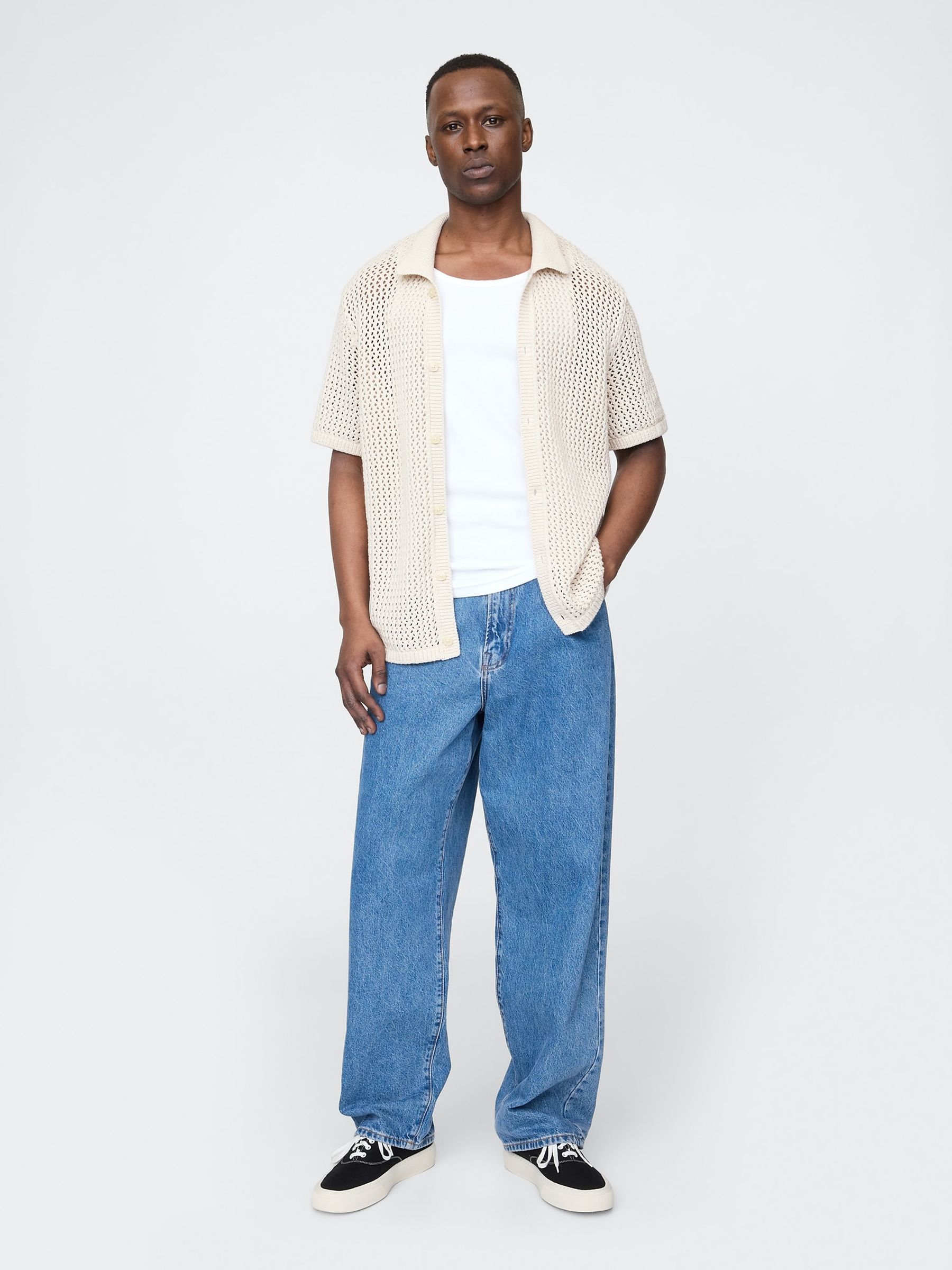 Beige Crochet Knit Shirt - Image 4 of 6