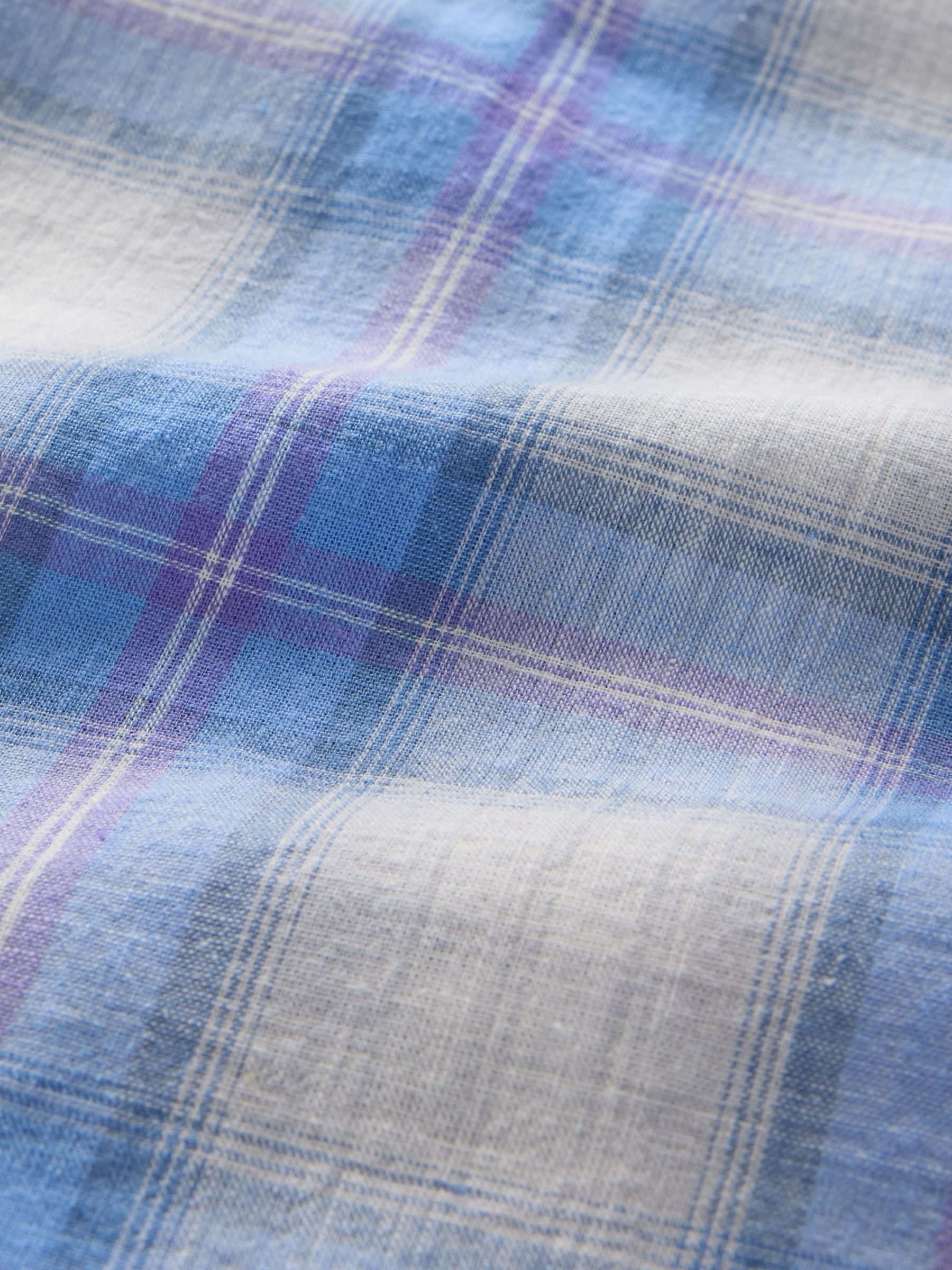 Blue Check Linen-Cotton Short Sleeve Shirt - Image 5 of 5