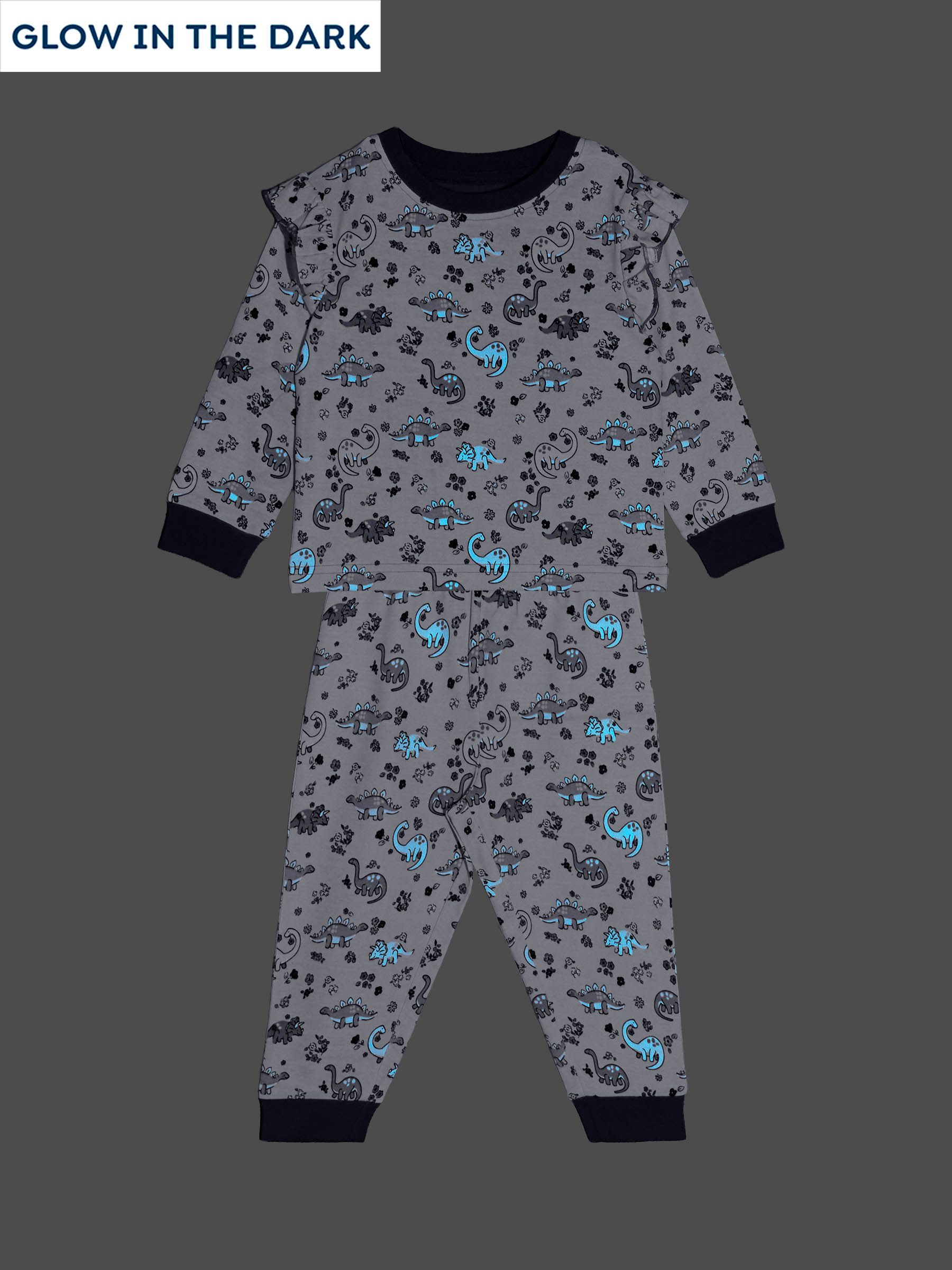 Lilac Dino Print Glow In The Dark Jersey Pyjamas - Image 1 of 6