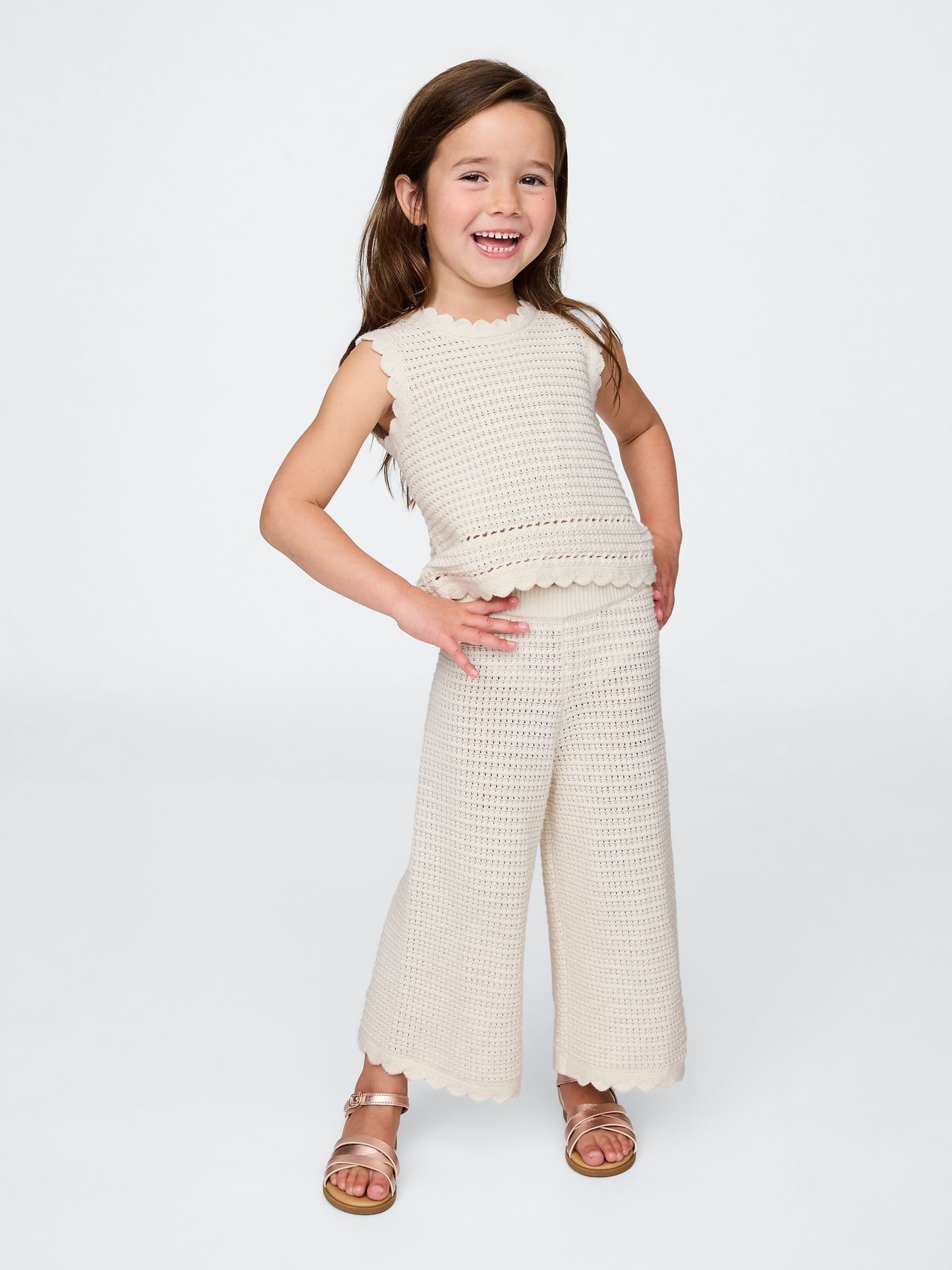 Beige Crochet Wide-Leg Trousers (6mths-5yrs) - Image 1 of 4