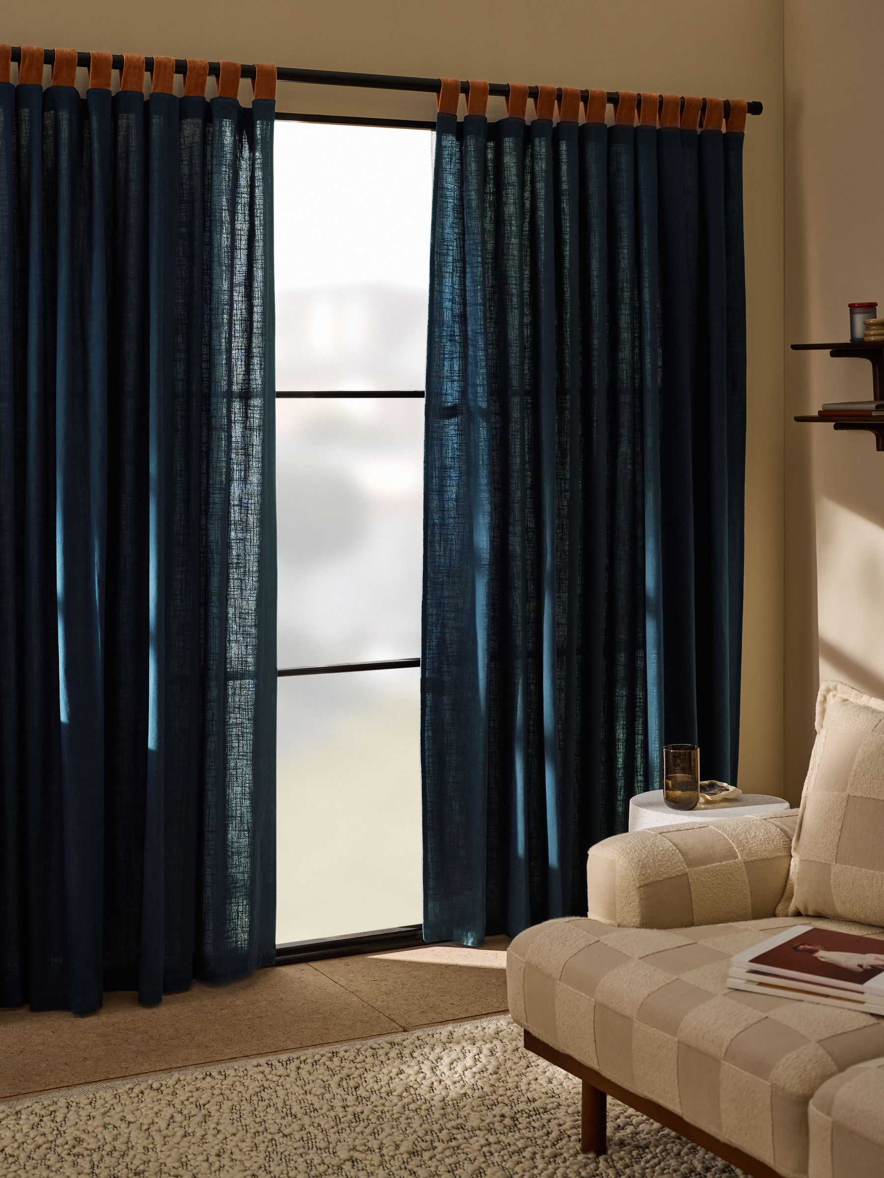 Hadlo Textured Cotton Tab Top Curtains in Navy Blue - Image 1 of 3