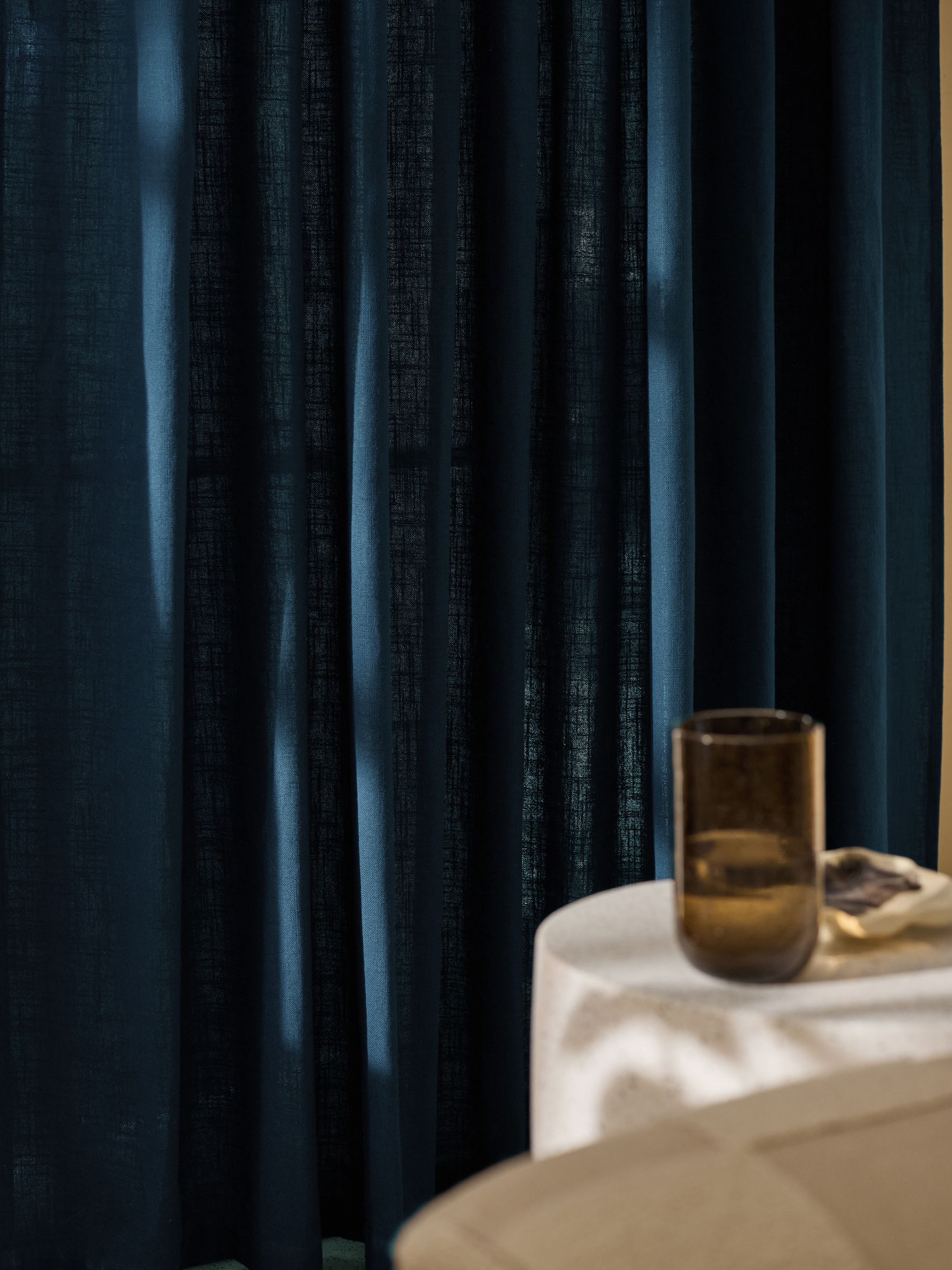 Hadlo Textured Cotton Tab Top Curtains in Navy Blue - Image 2 of 3